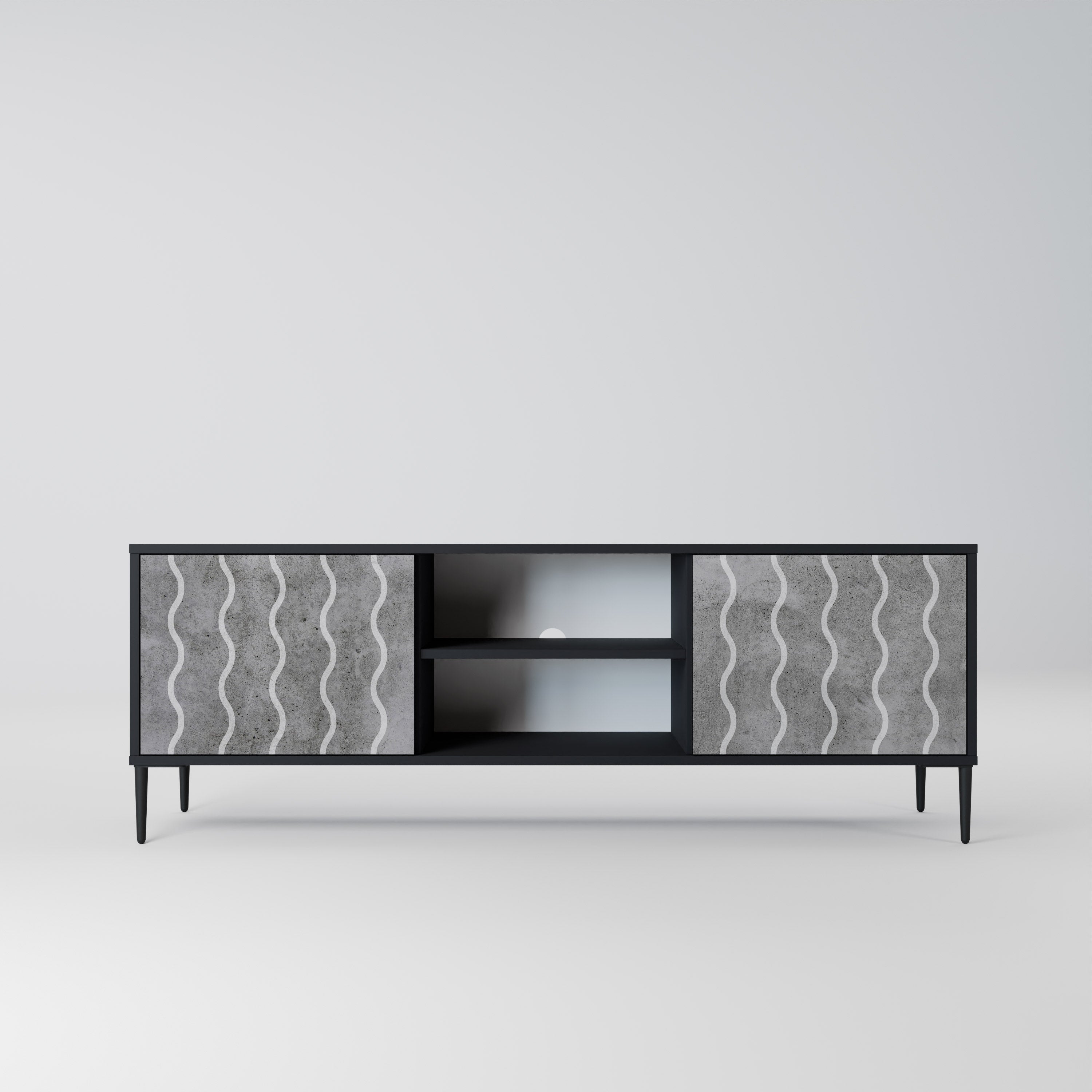 Mueble de TV de 2 puertas WAVES OF CONCRETE con acabado negro