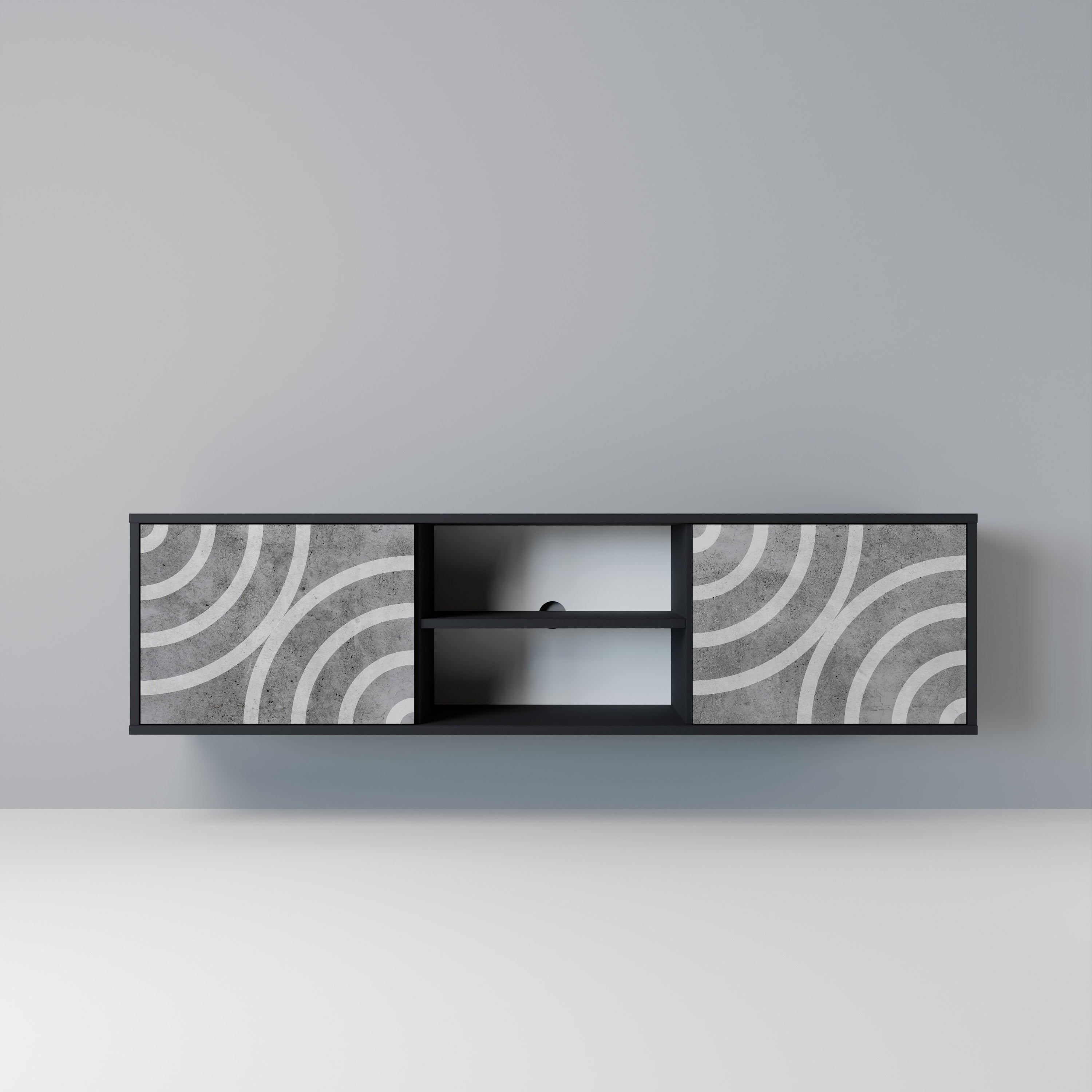 Mueble de TV de 2 puertas CIRCLE CONCRETE con acabado negro