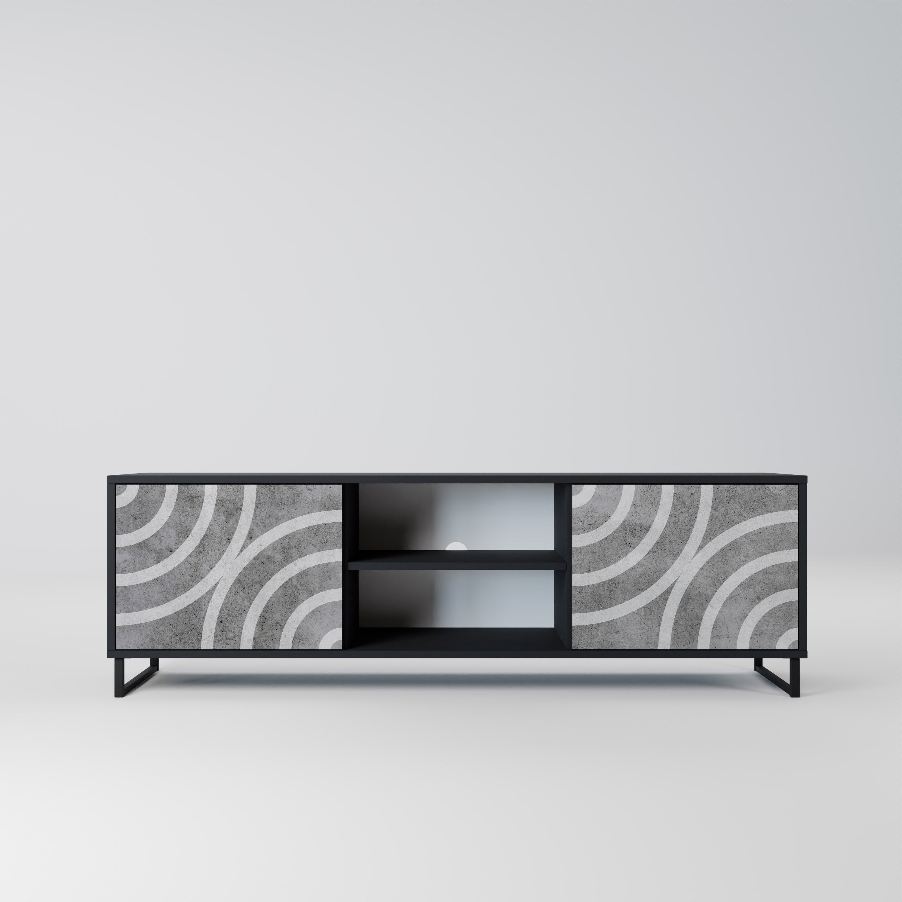 Mueble de TV de 2 puertas CIRCLE CONCRETE con acabado negro