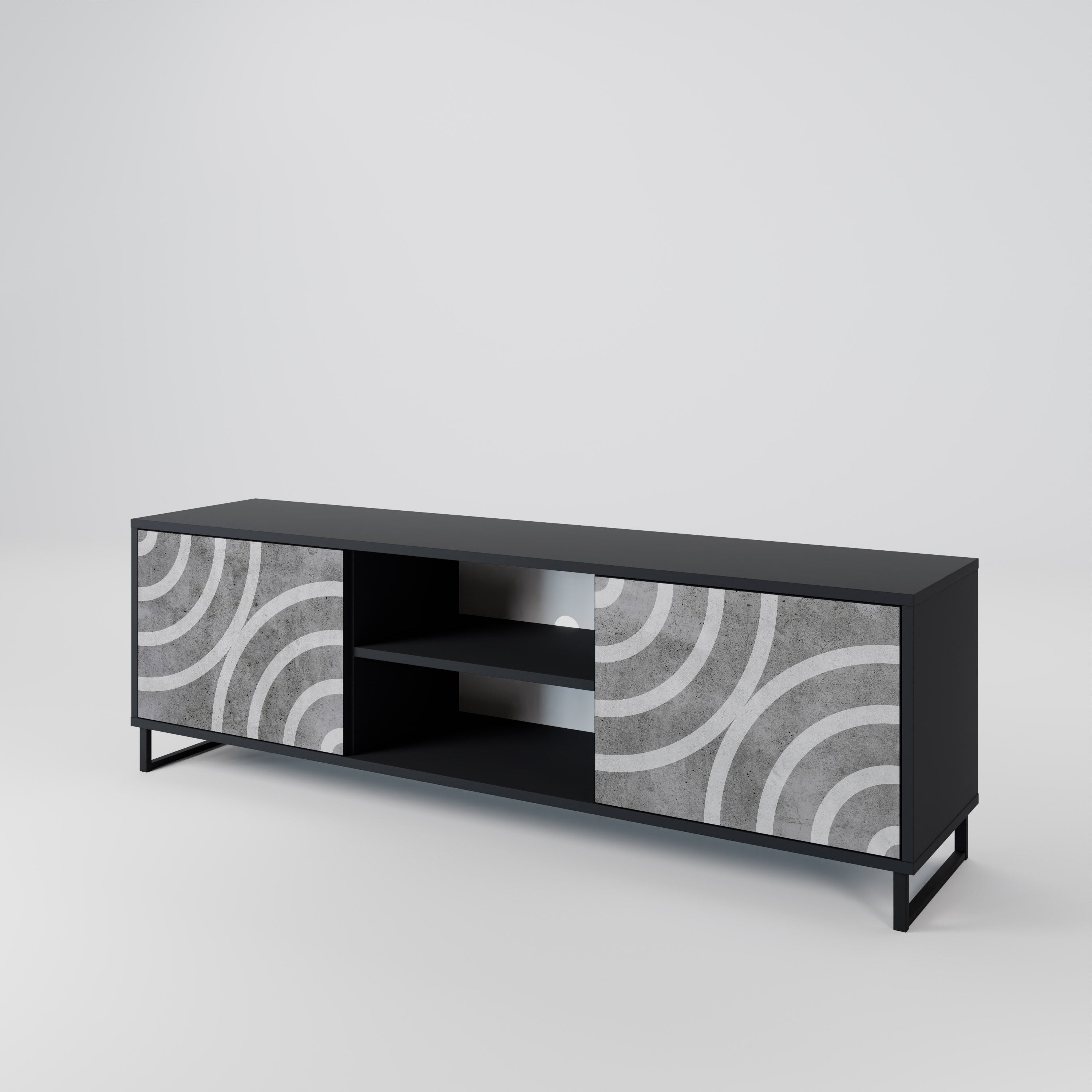 Mueble de TV de 2 puertas CIRCLE CONCRETE con acabado negro