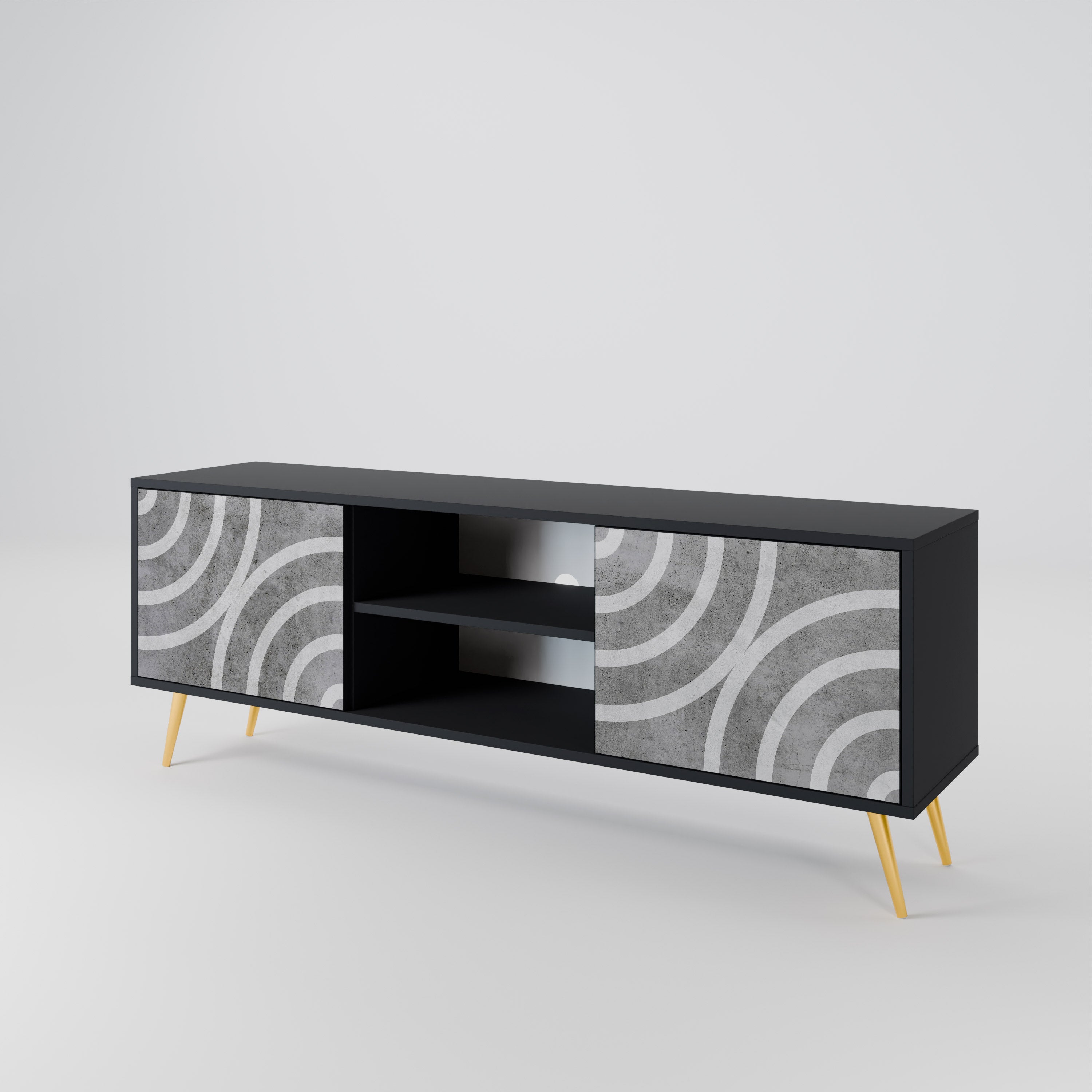 Mueble de TV de 2 puertas CIRCLE CONCRETE con acabado negro