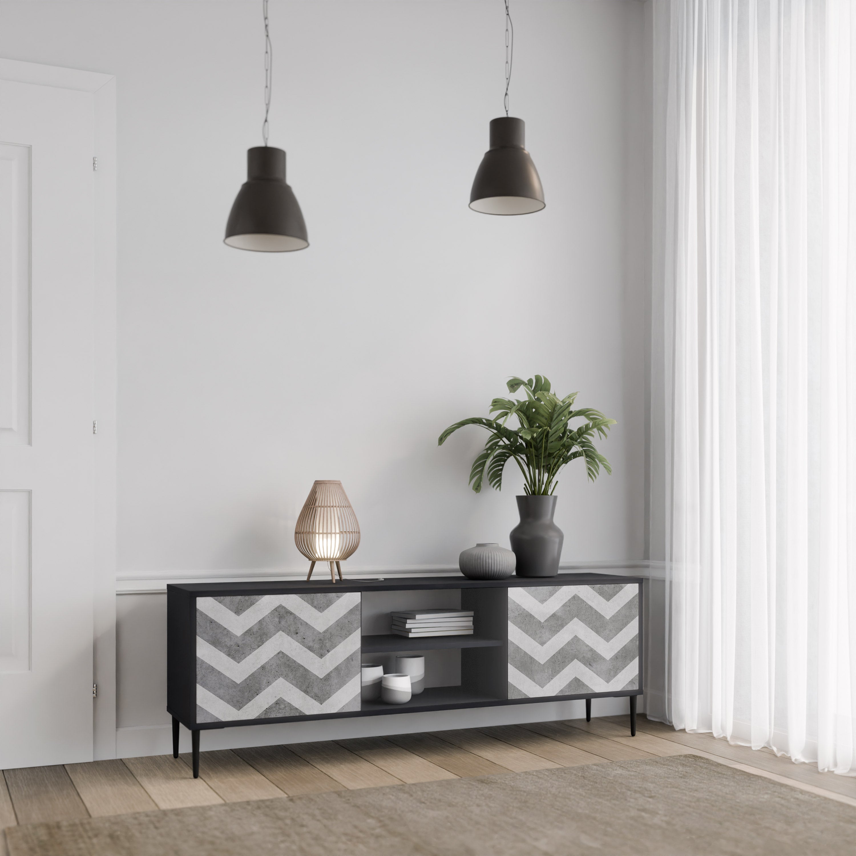 Mueble para TV TOUGH ZIG ZAG de 2 puertas con acabado negro