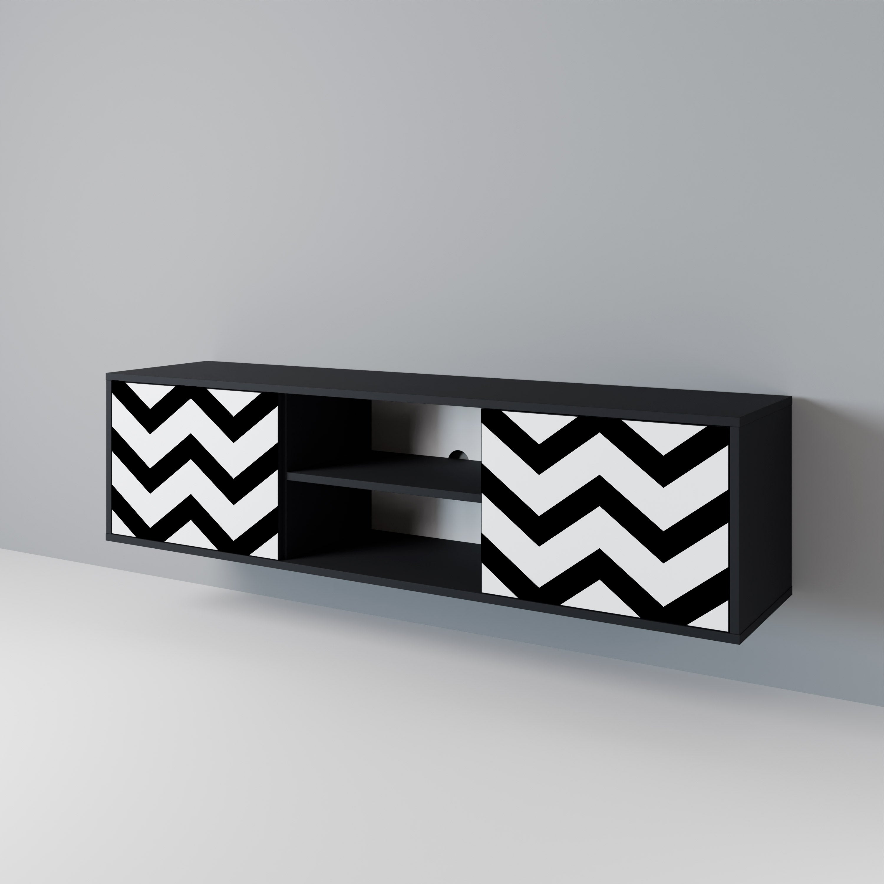 Mueble de TV CLASSIC ZIG ZAG de 2 puertas con acabado negro