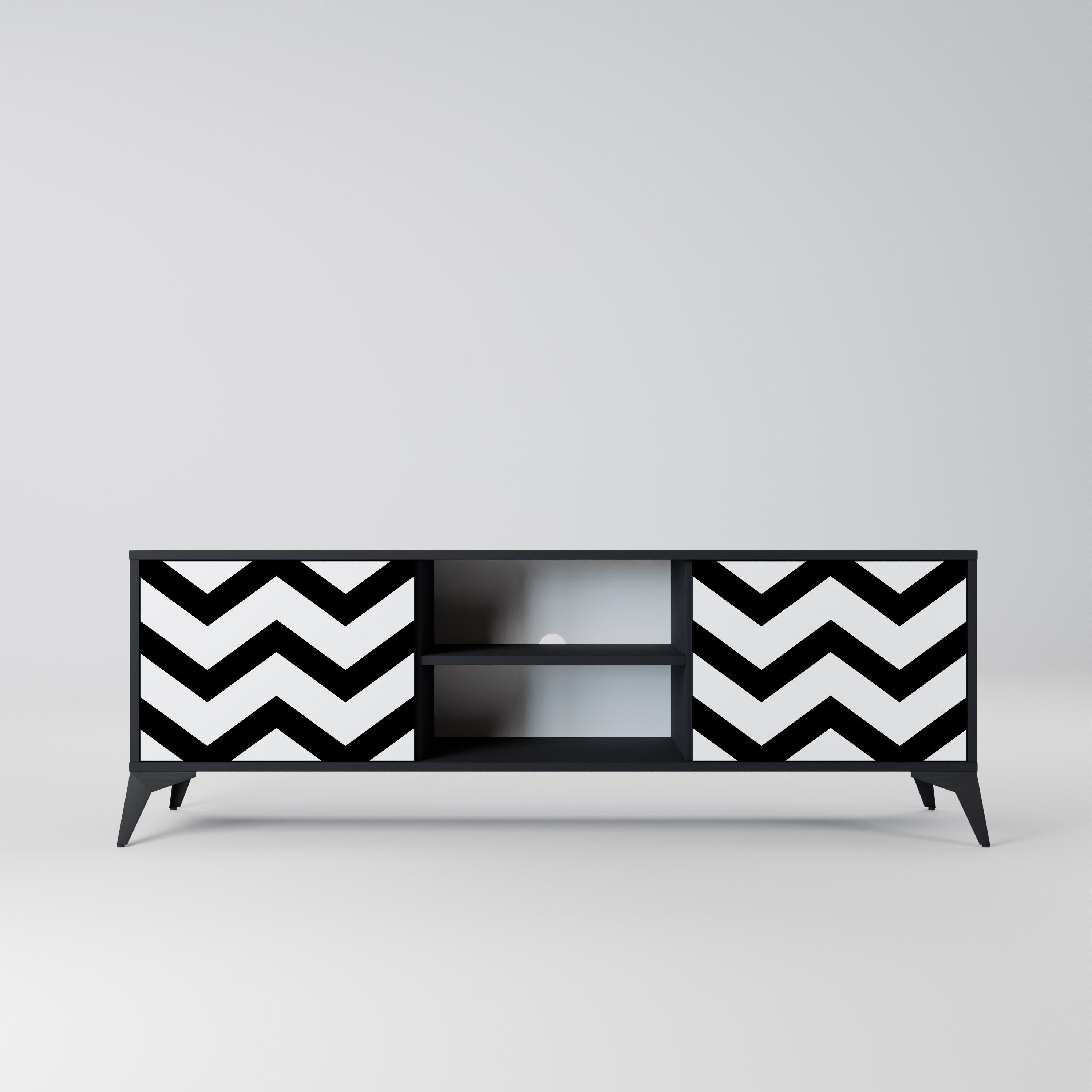 Mueble de TV CLASSIC ZIG ZAG de 2 puertas con acabado negro