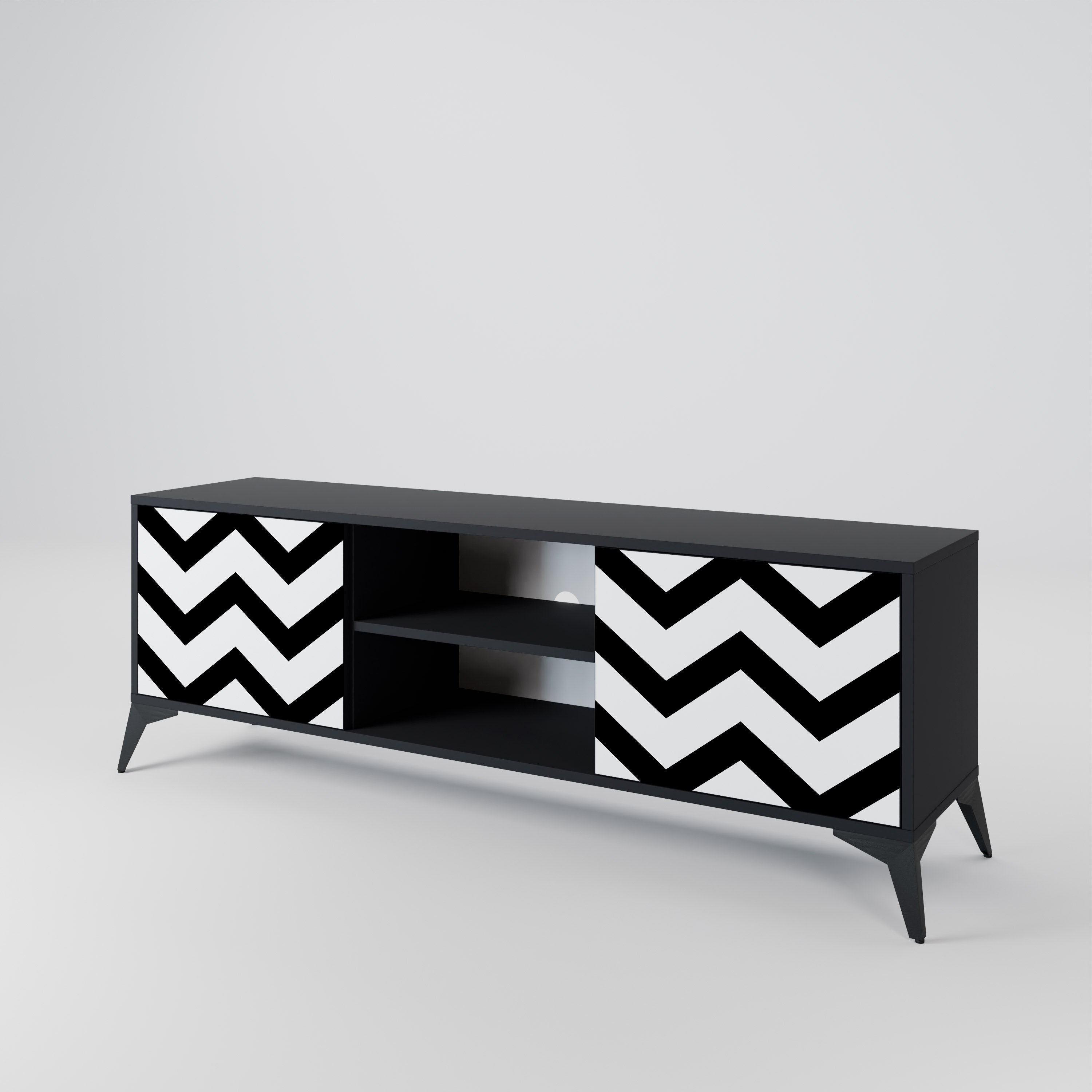 Mueble de TV CLASSIC ZIG ZAG de 2 puertas con acabado negro