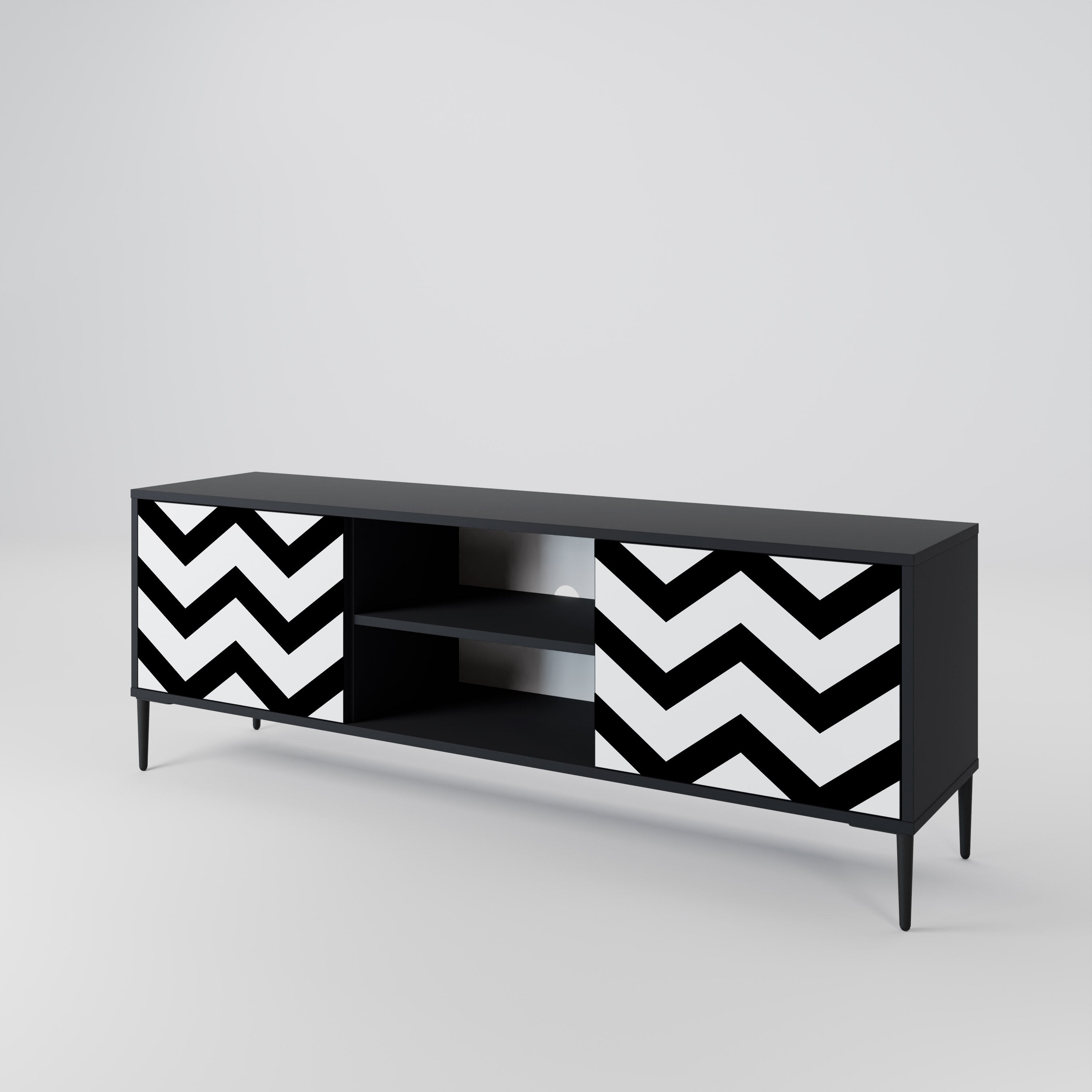 Mueble de TV CLASSIC ZIG ZAG de 2 puertas con acabado negro