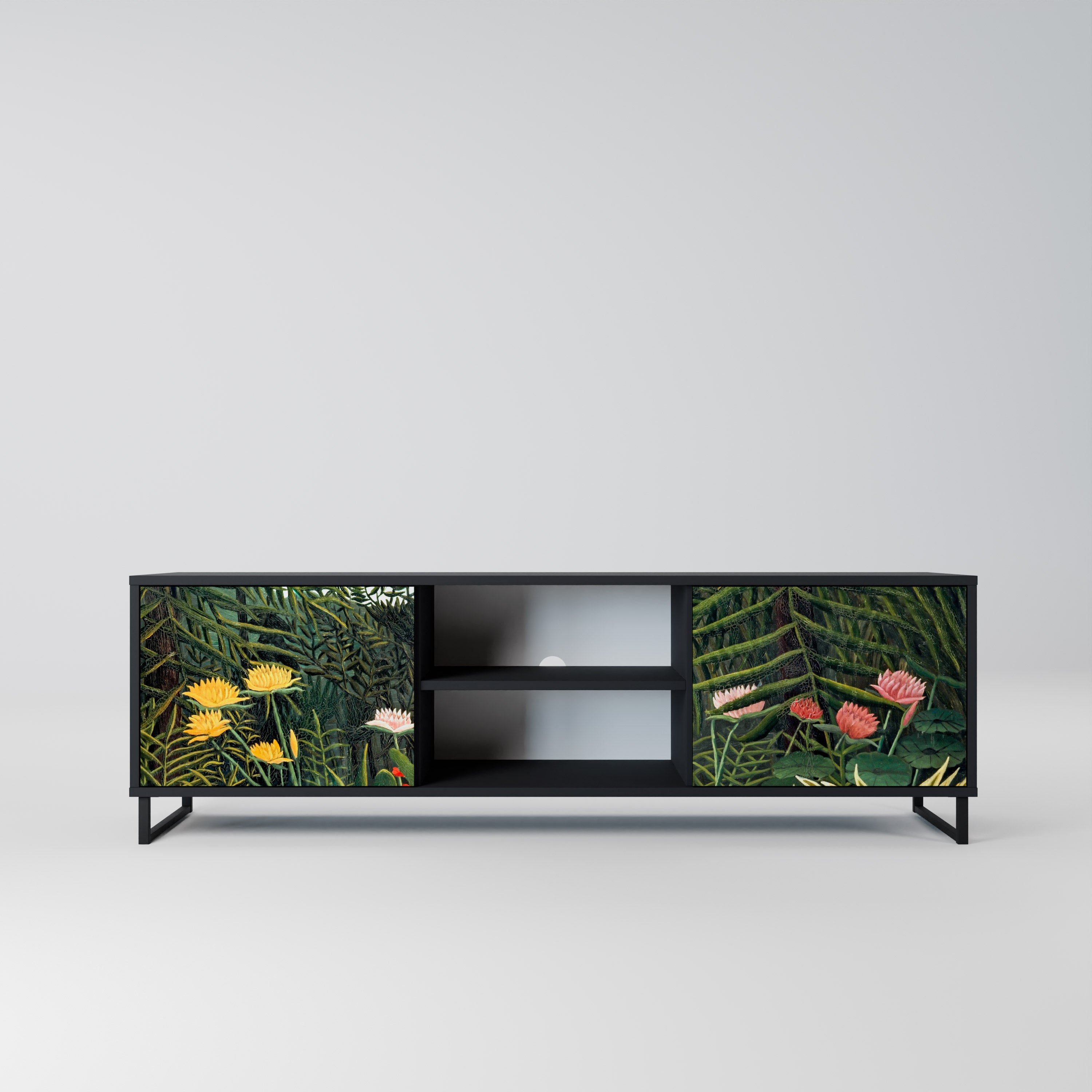 Mueble de TV de 2 puertas VIRGIN FOREST WITH SUNSET en acabado negro