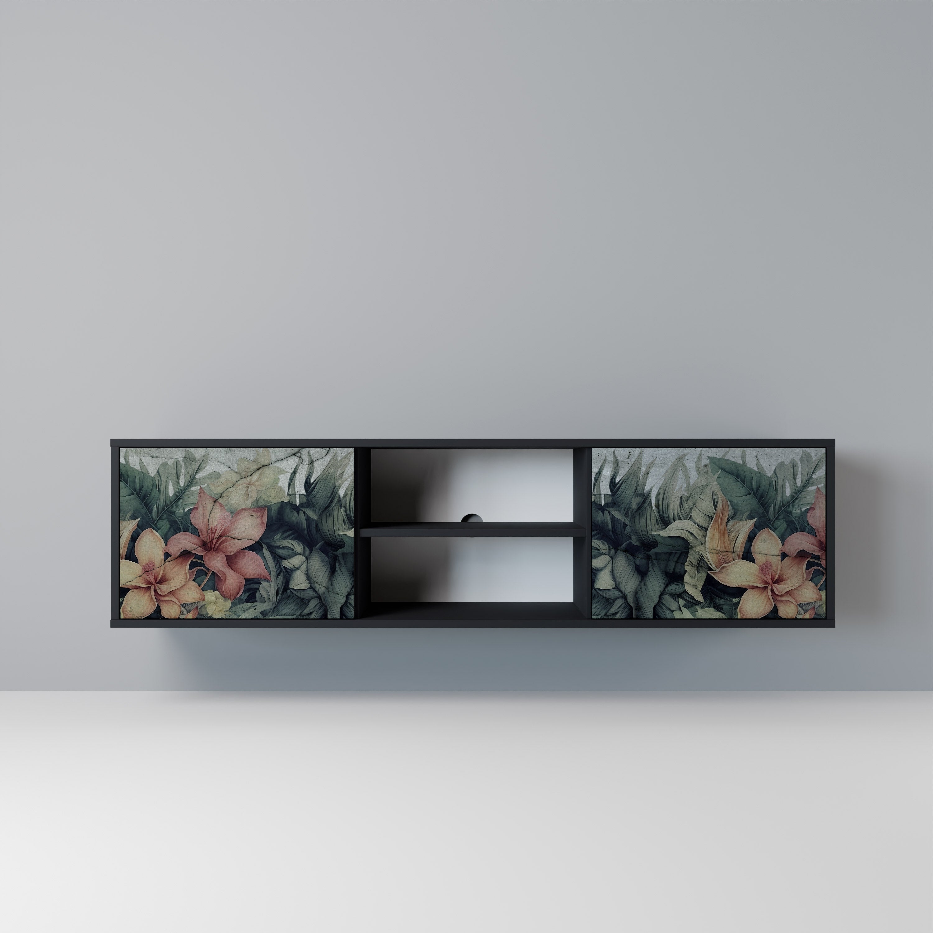 Mueble de TV de 2 puertas HEAVENLY BLOOM en acabado negro