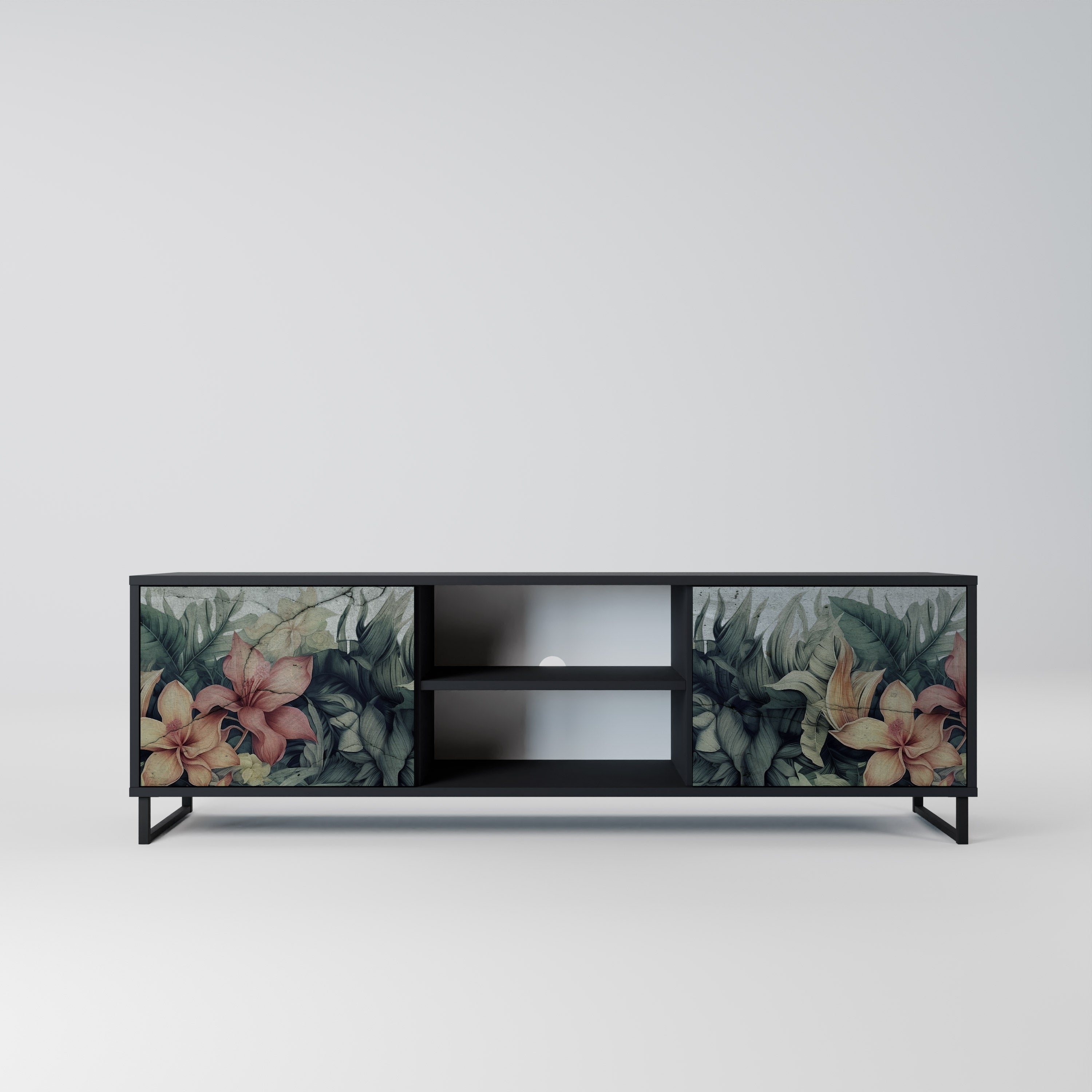 Mueble de TV de 2 puertas HEAVENLY BLOOM en acabado negro