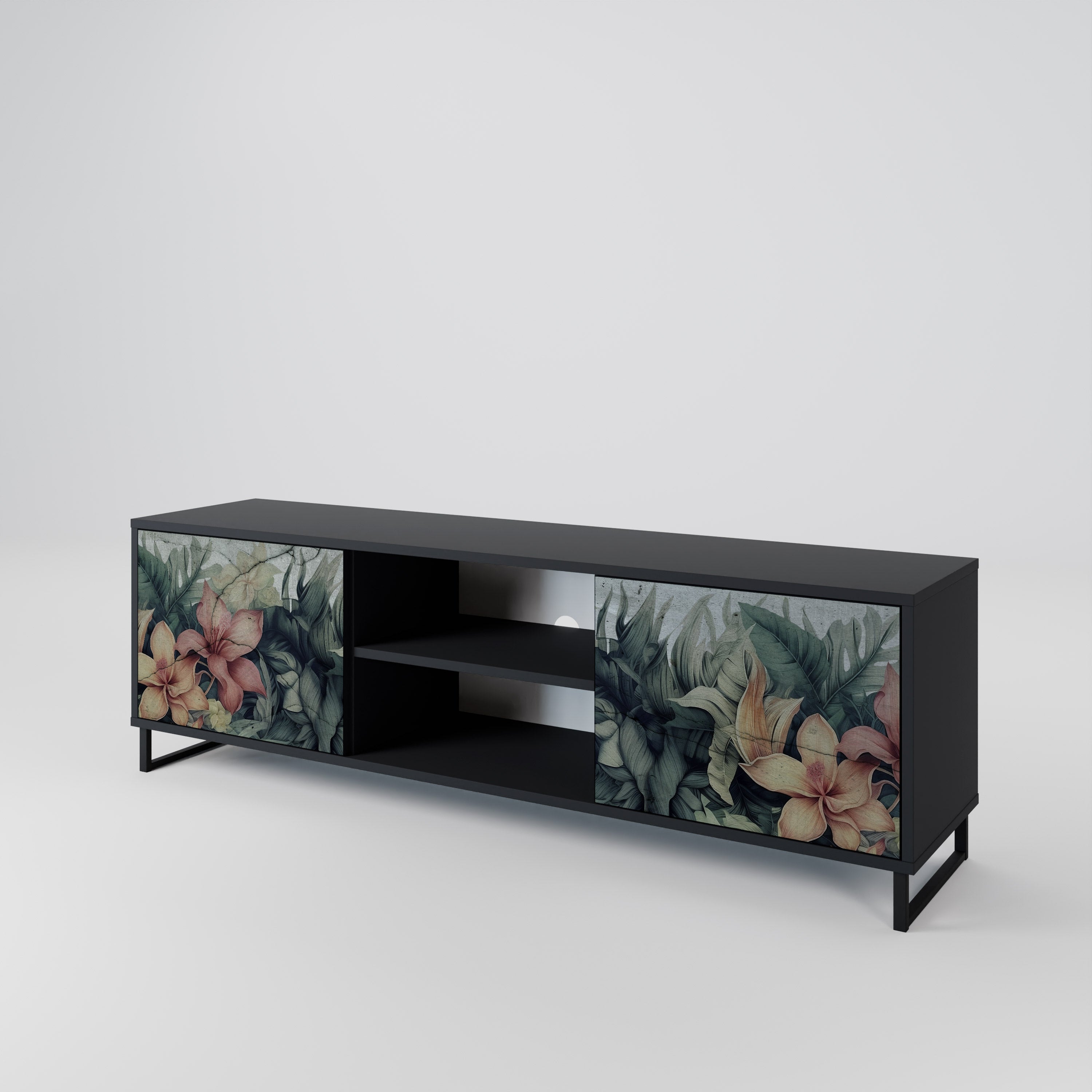 Mueble de TV de 2 puertas HEAVENLY BLOOM en acabado negro