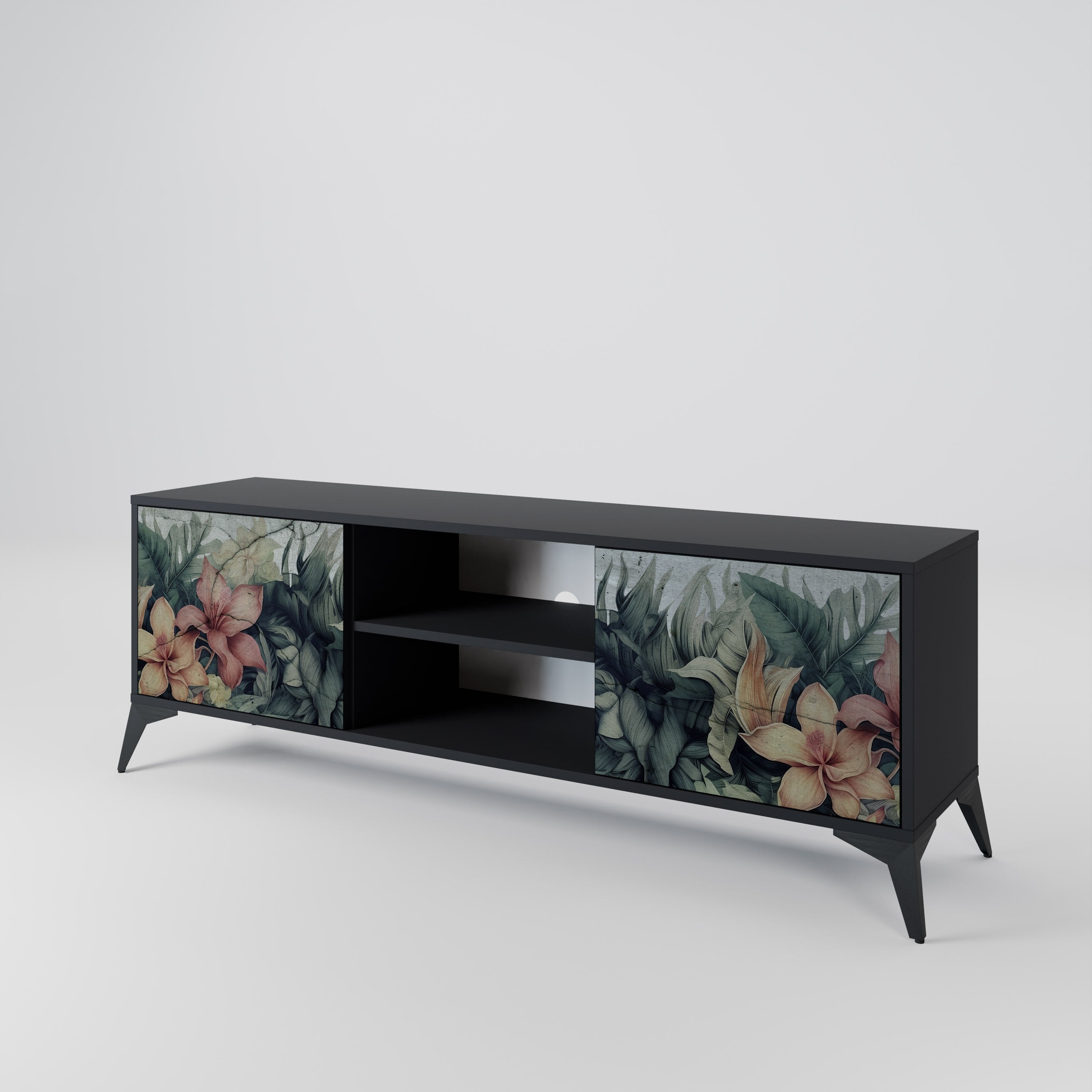 Mueble de TV de 2 puertas HEAVENLY BLOOM en acabado negro