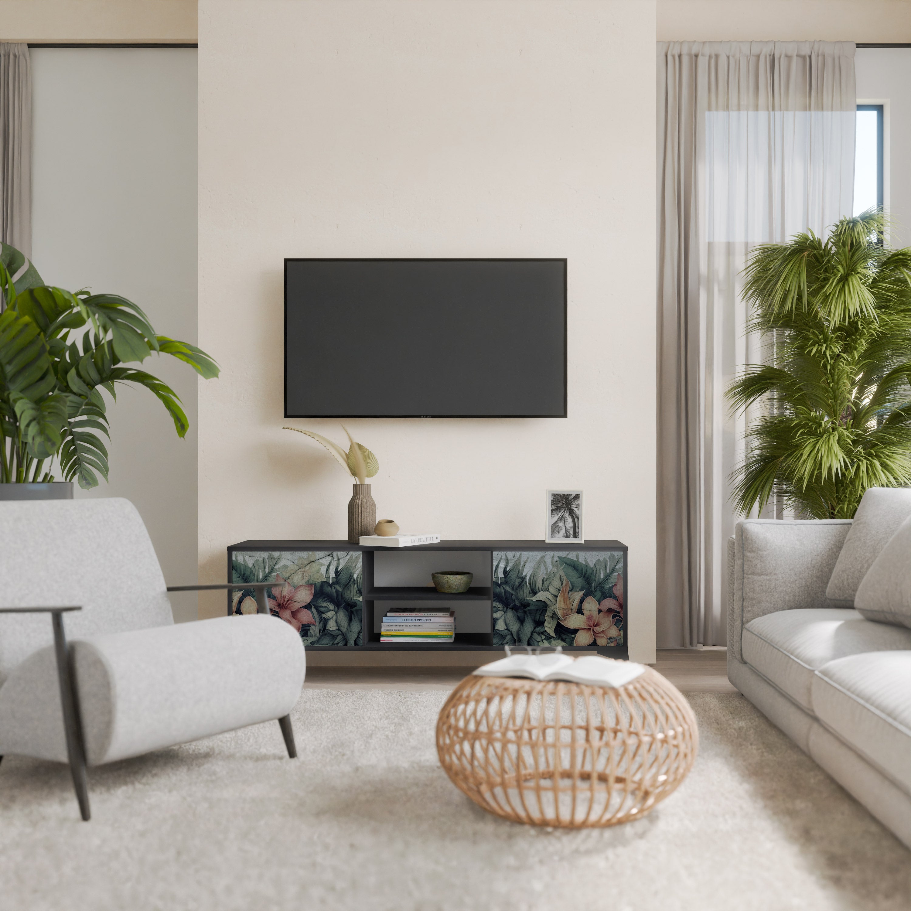 Mueble de TV de 2 puertas HEAVENLY BLOOM en acabado negro