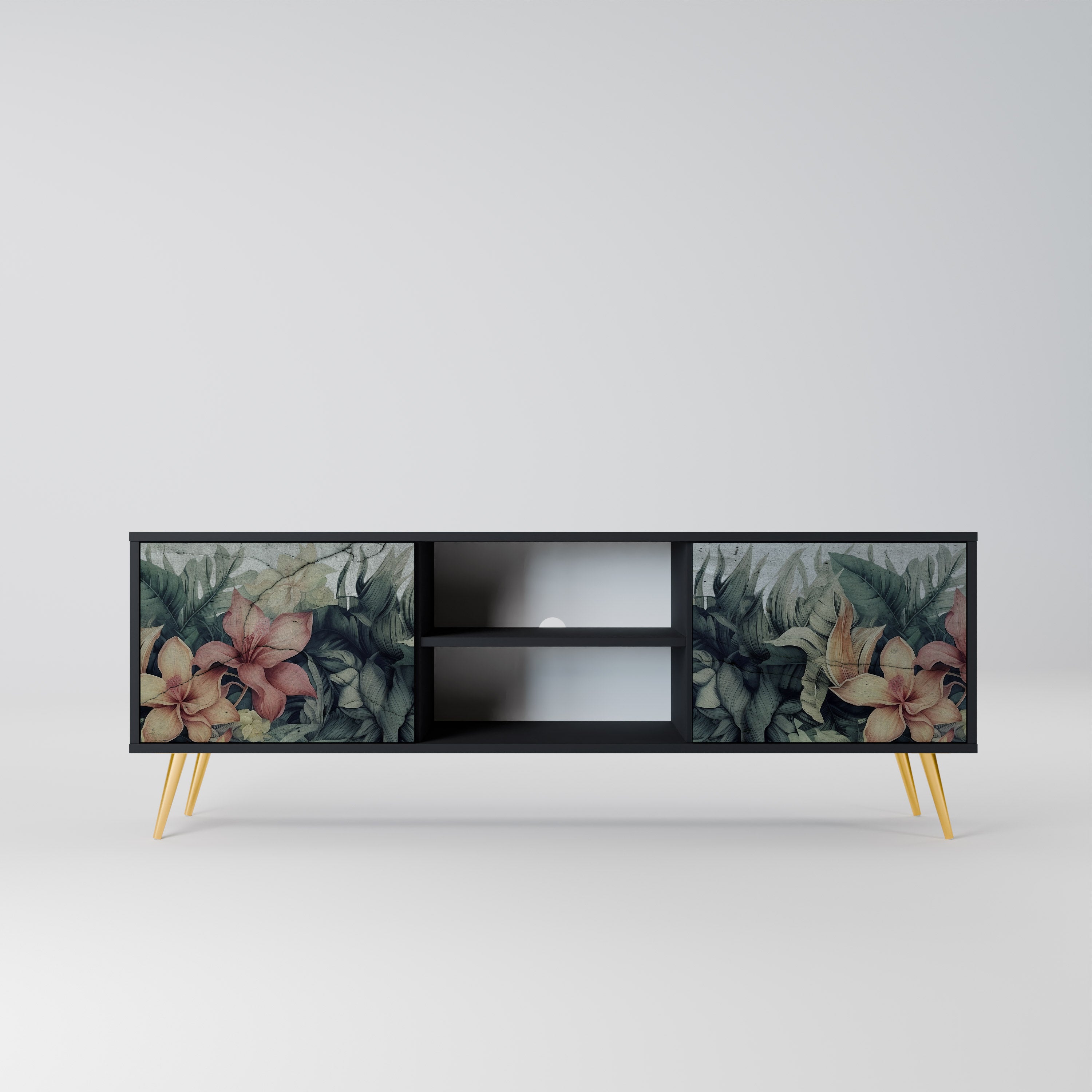 Mueble de TV de 2 puertas HEAVENLY BLOOM en acabado negro