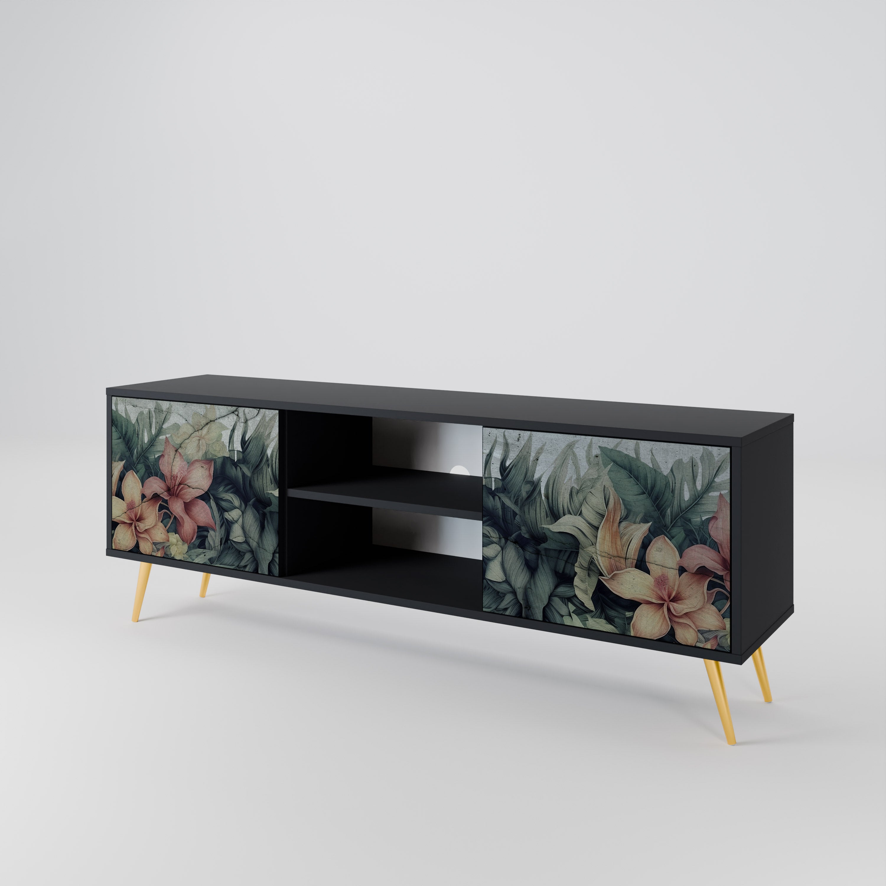 Mueble de TV de 2 puertas HEAVENLY BLOOM en acabado negro