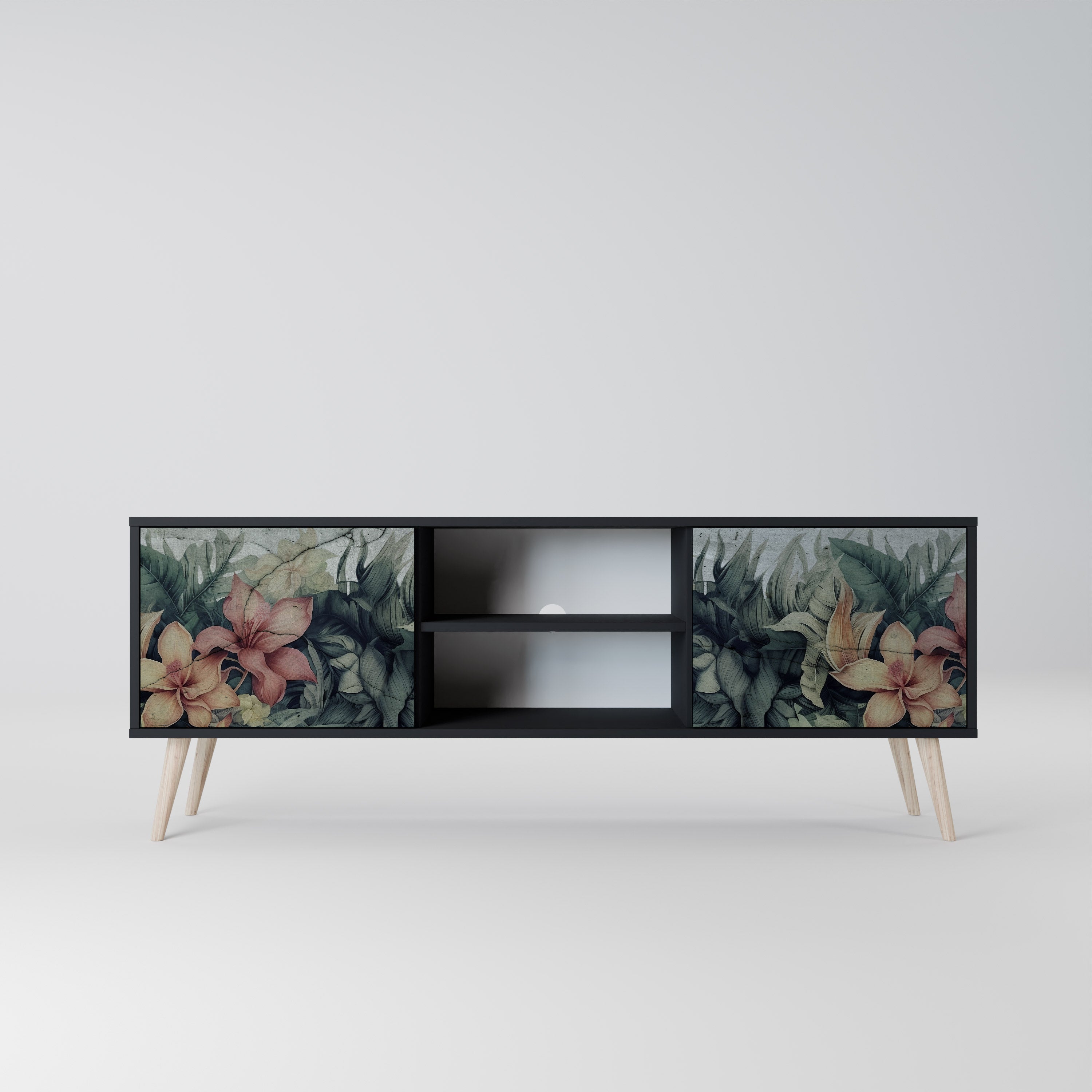 Mueble de TV de 2 puertas HEAVENLY BLOOM en acabado negro