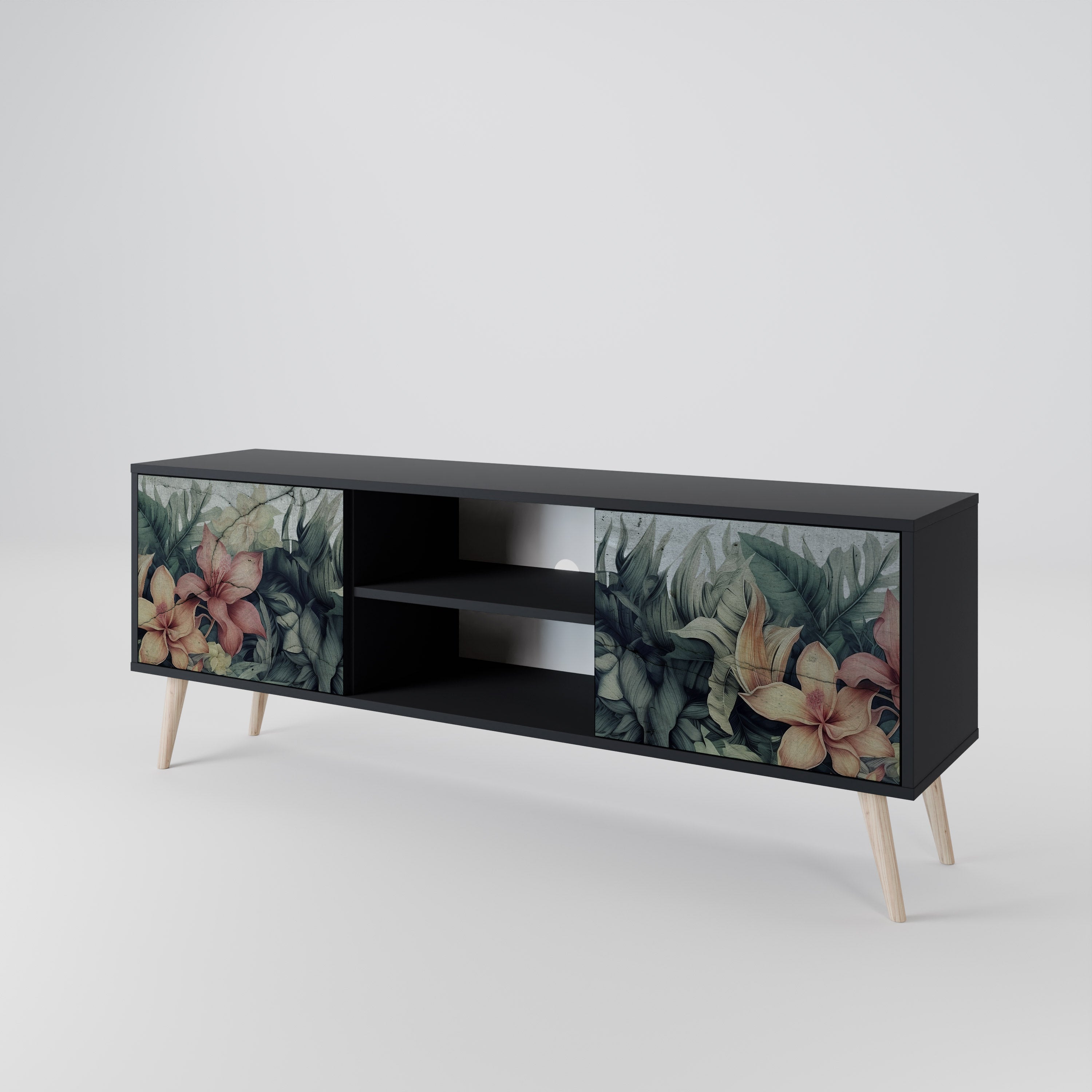 Mueble de TV de 2 puertas HEAVENLY BLOOM en acabado negro