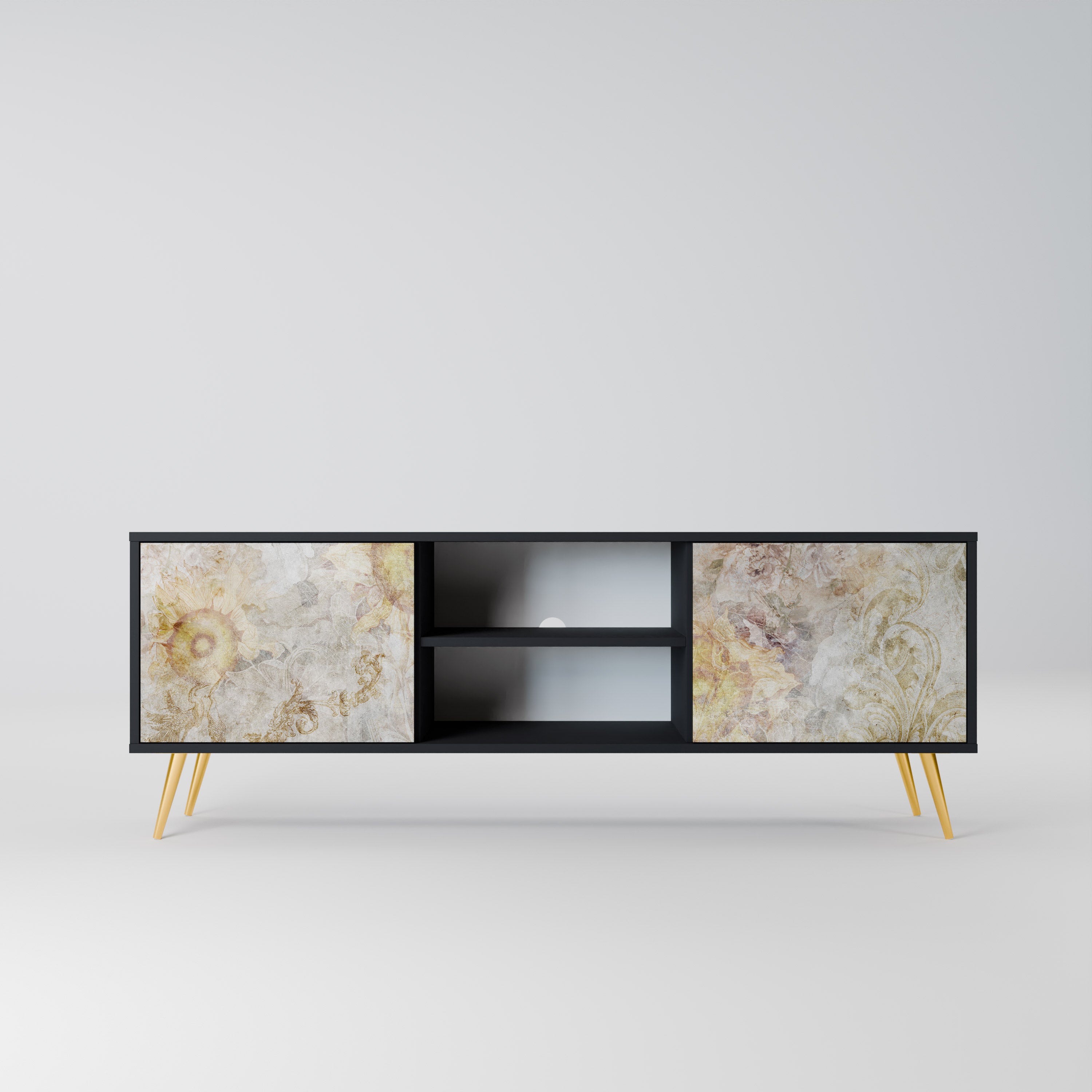 Mueble de TV de 2 puertas SUNFLOWER BLUR con acabado negro