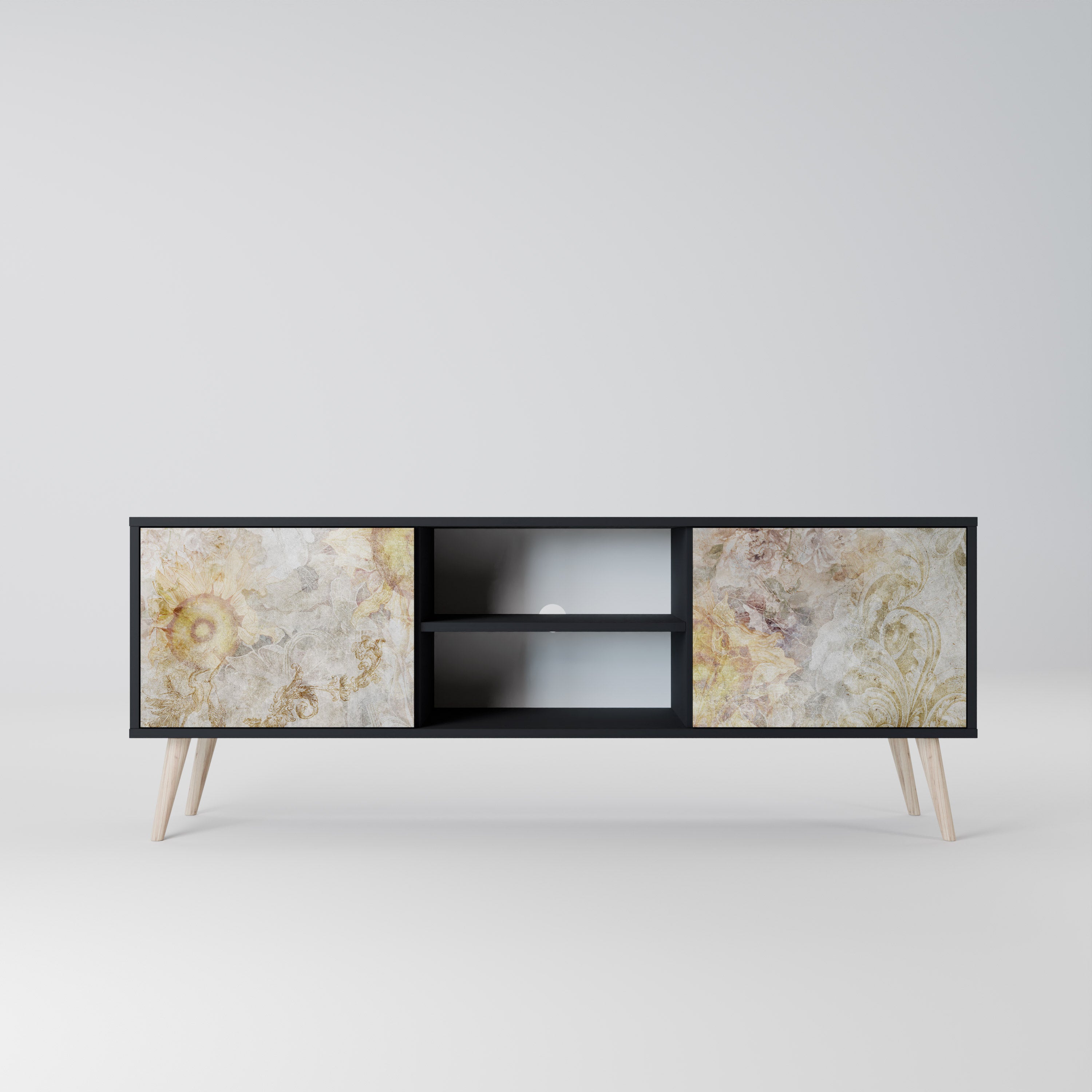 Mueble de TV de 2 puertas SUNFLOWER BLUR con acabado negro