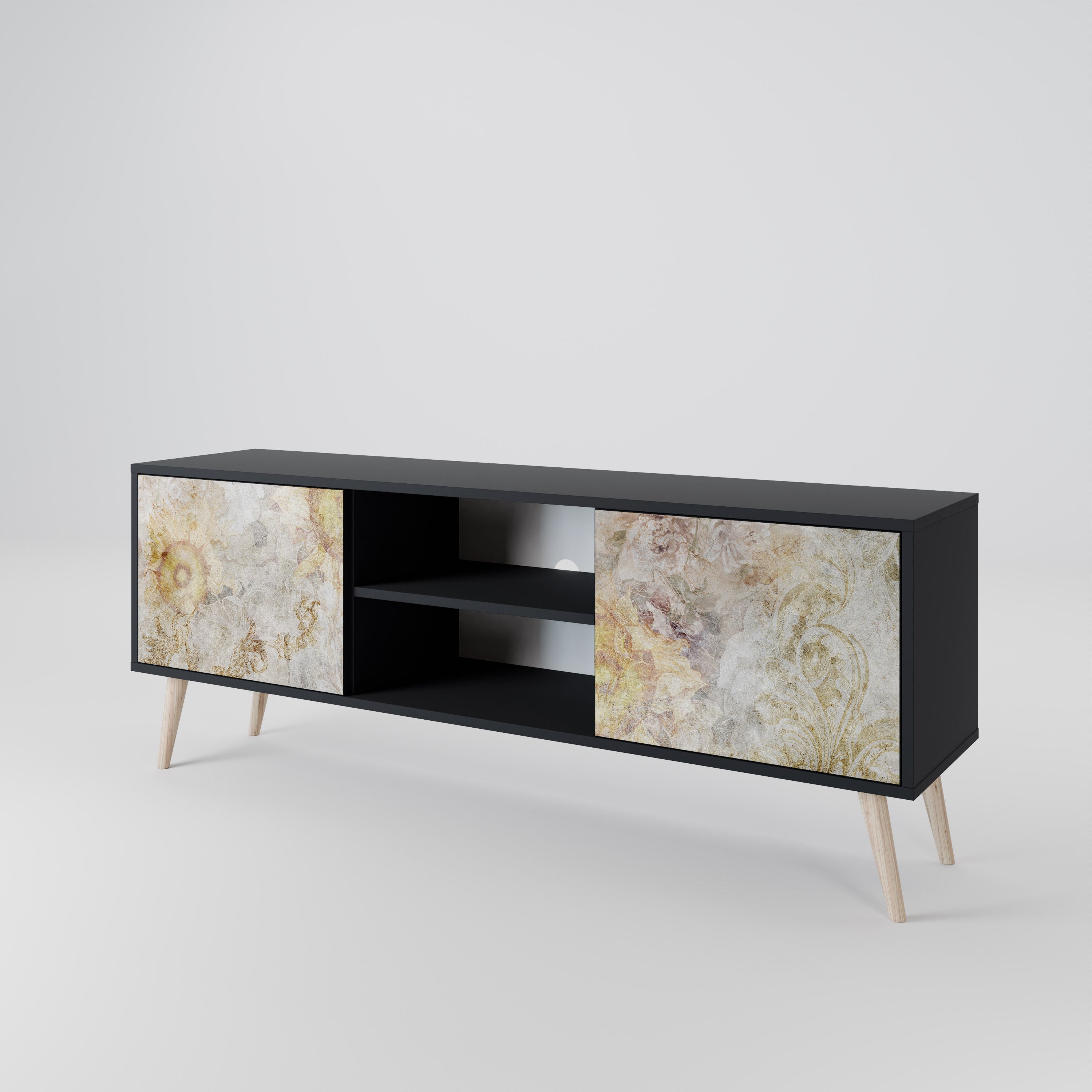 Mueble de TV de 2 puertas SUNFLOWER BLUR con acabado negro