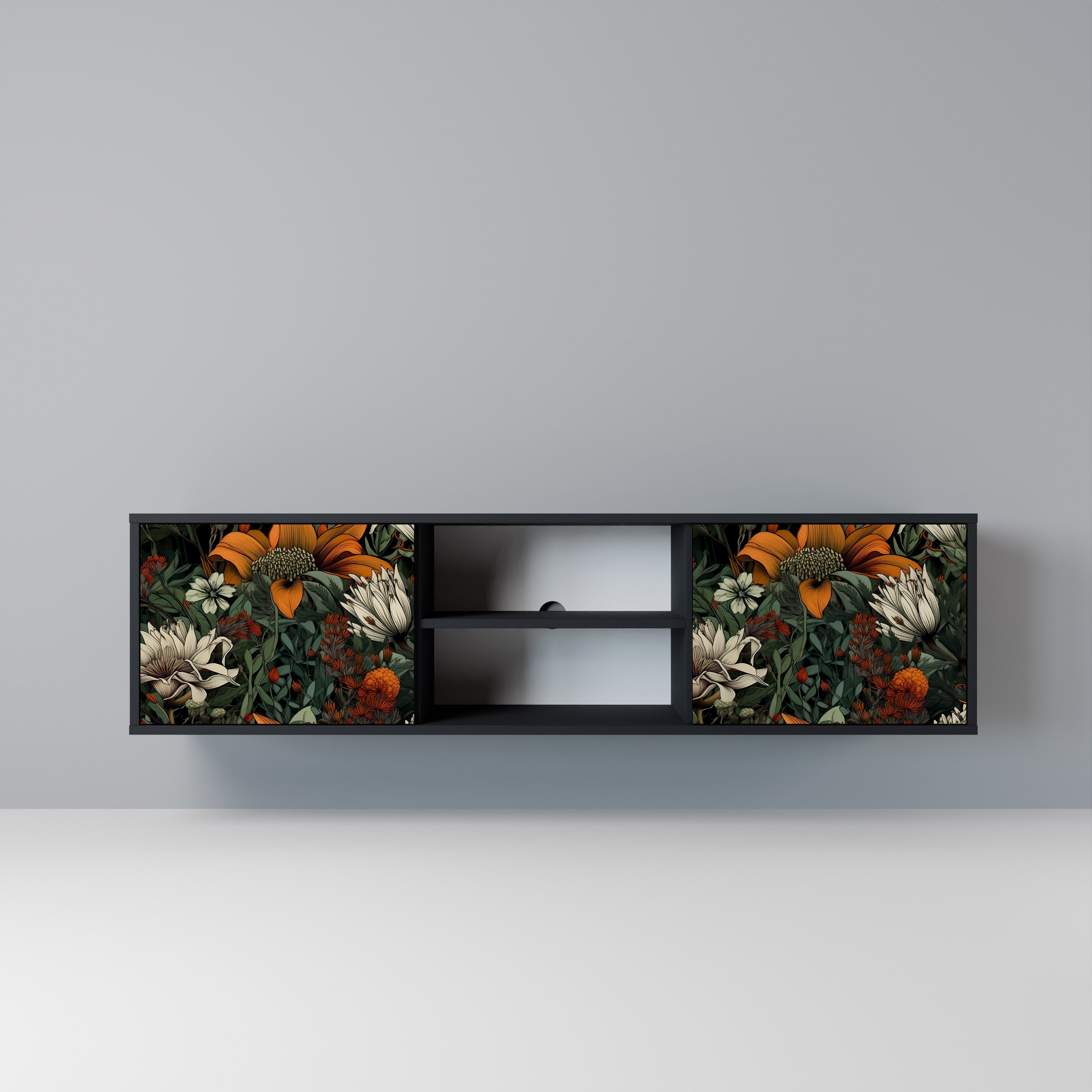 Mueble de TV de 2 puertas MIDNIGHT SPROUT con acabado negro