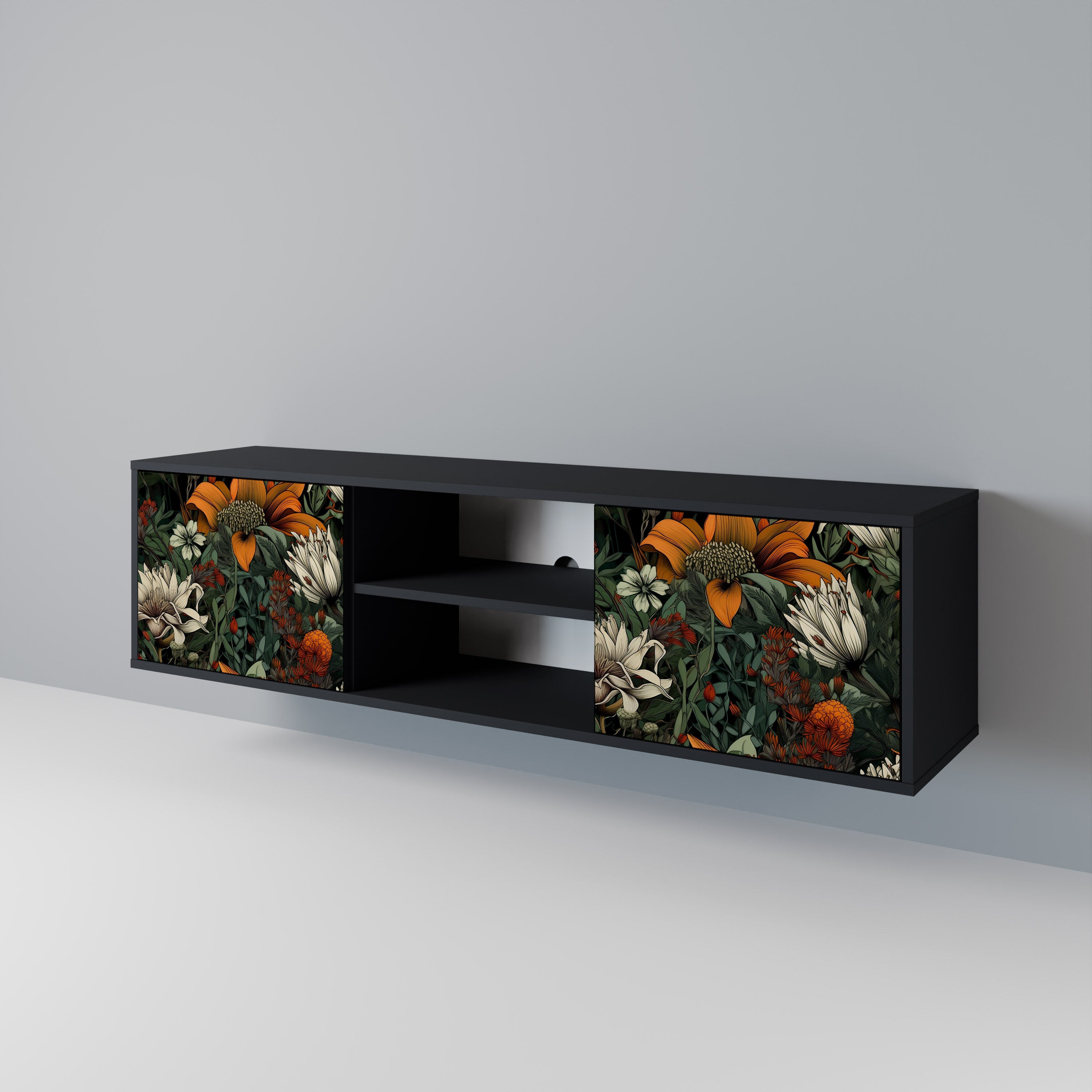 Mueble de TV de 2 puertas MIDNIGHT SPROUT con acabado negro