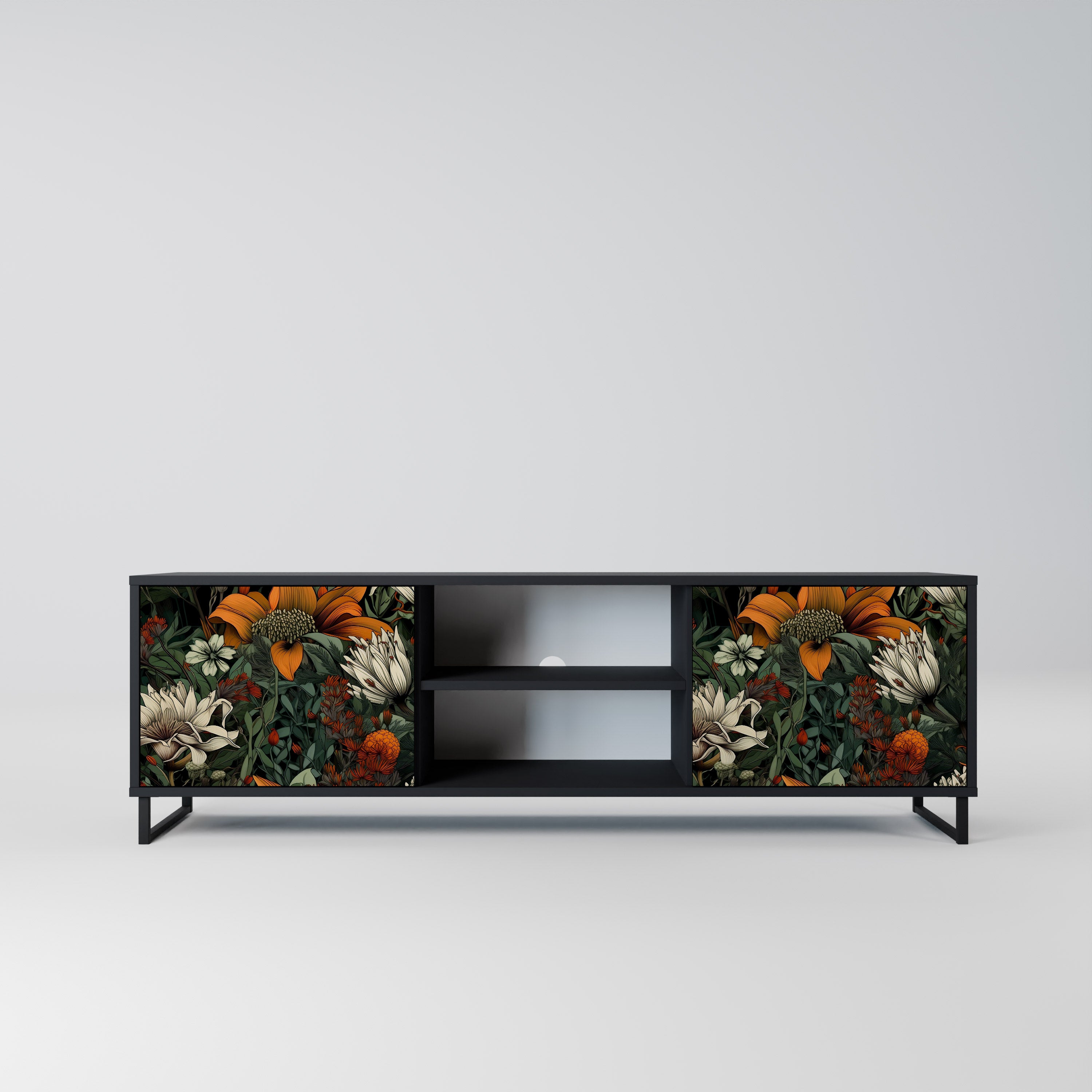 Mueble de TV de 2 puertas MIDNIGHT SPROUT con acabado negro