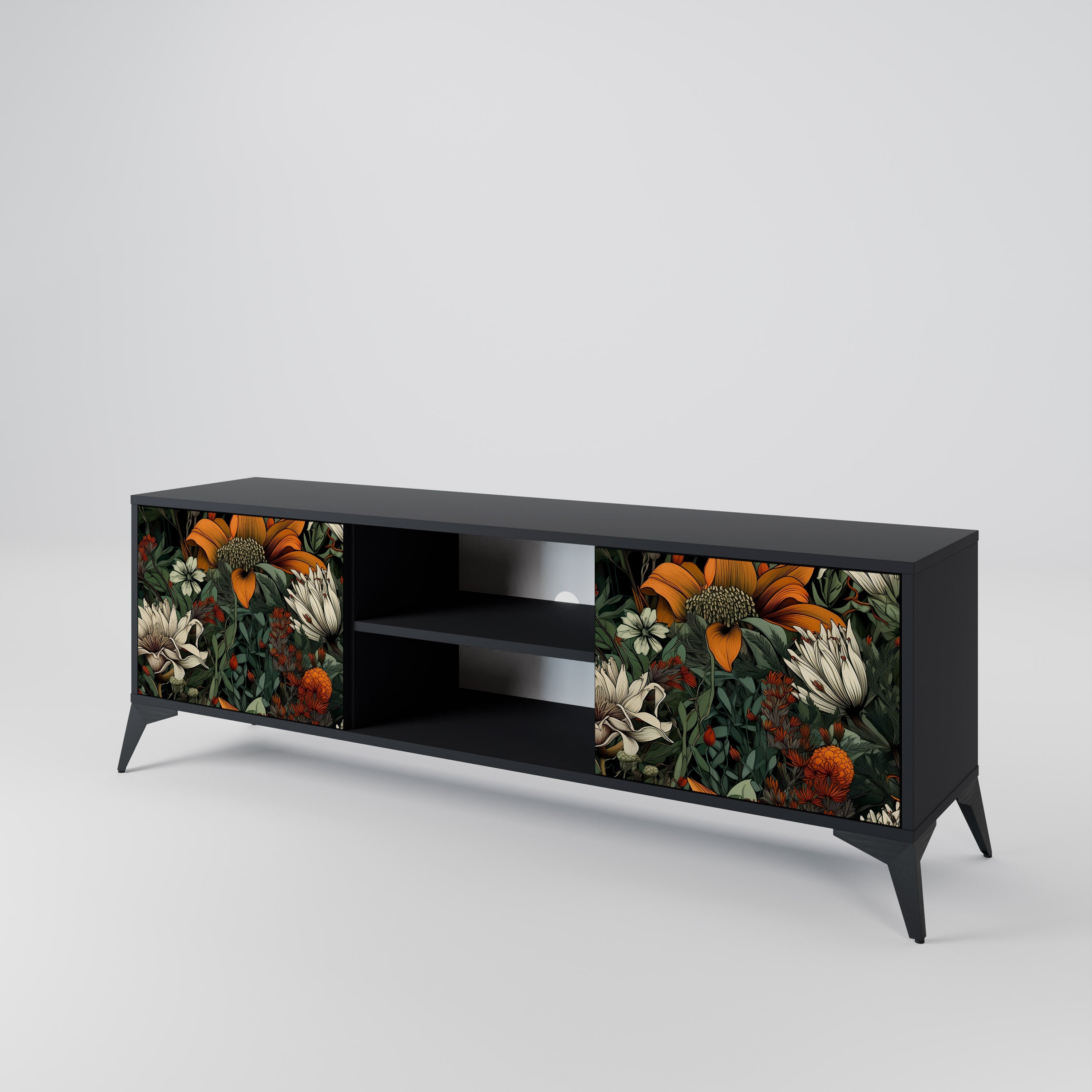 Mueble de TV de 2 puertas MIDNIGHT SPROUT con acabado negro