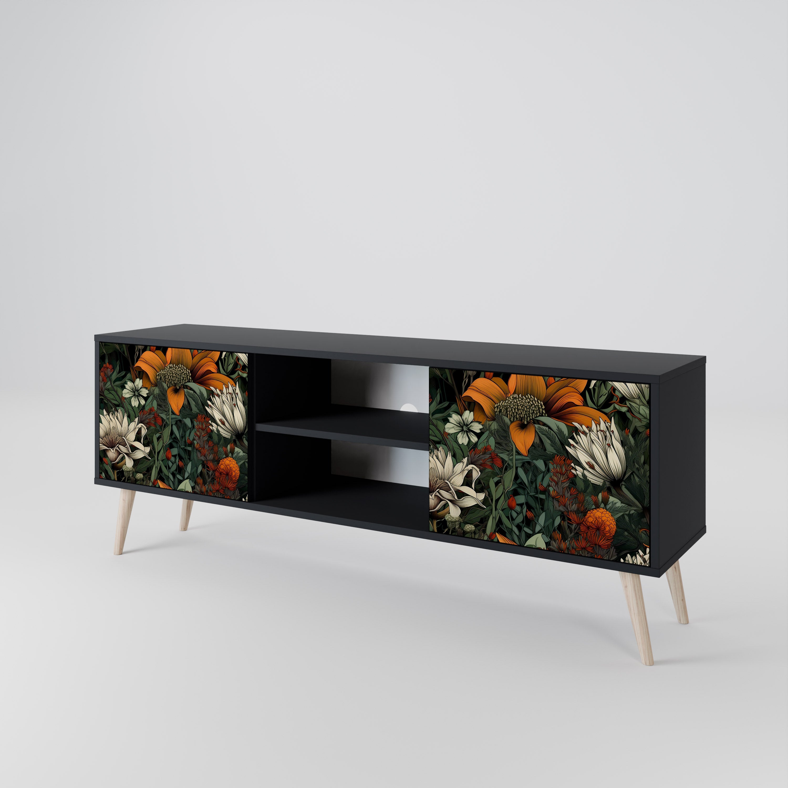 Mueble de TV de 2 puertas MIDNIGHT SPROUT con acabado negro