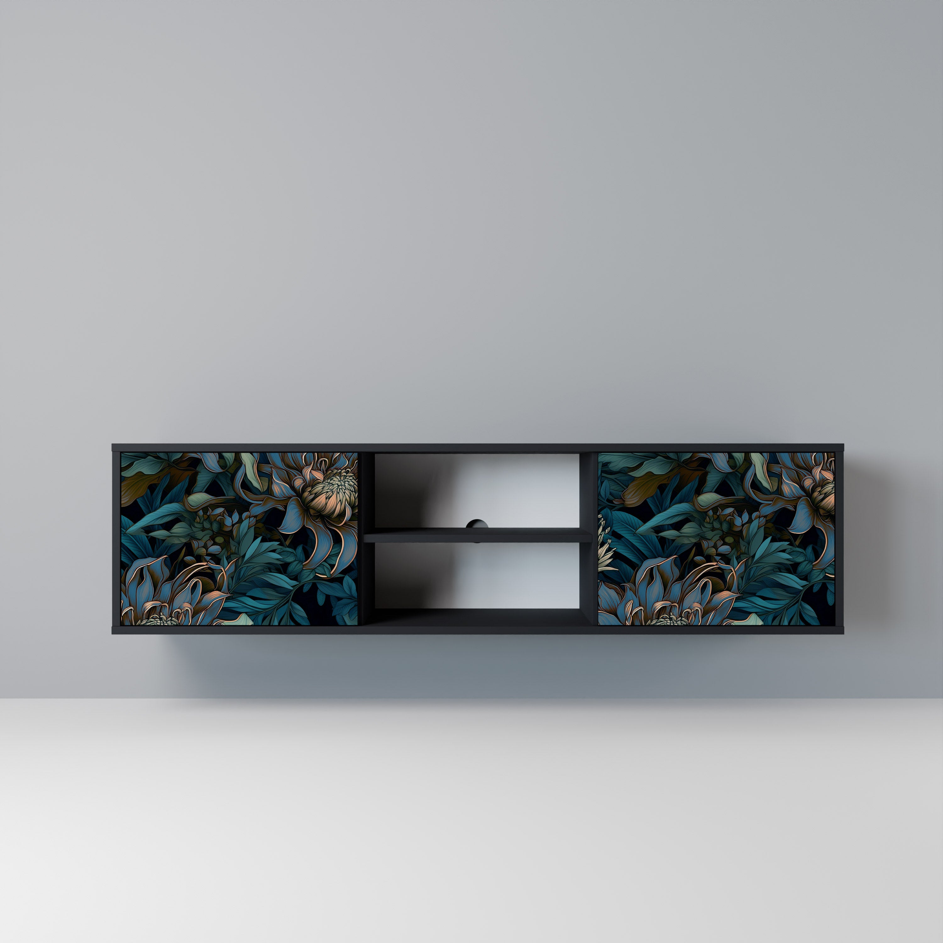 Mueble de TV de 2 puertas TWILIGHT BLOOM con acabado negro