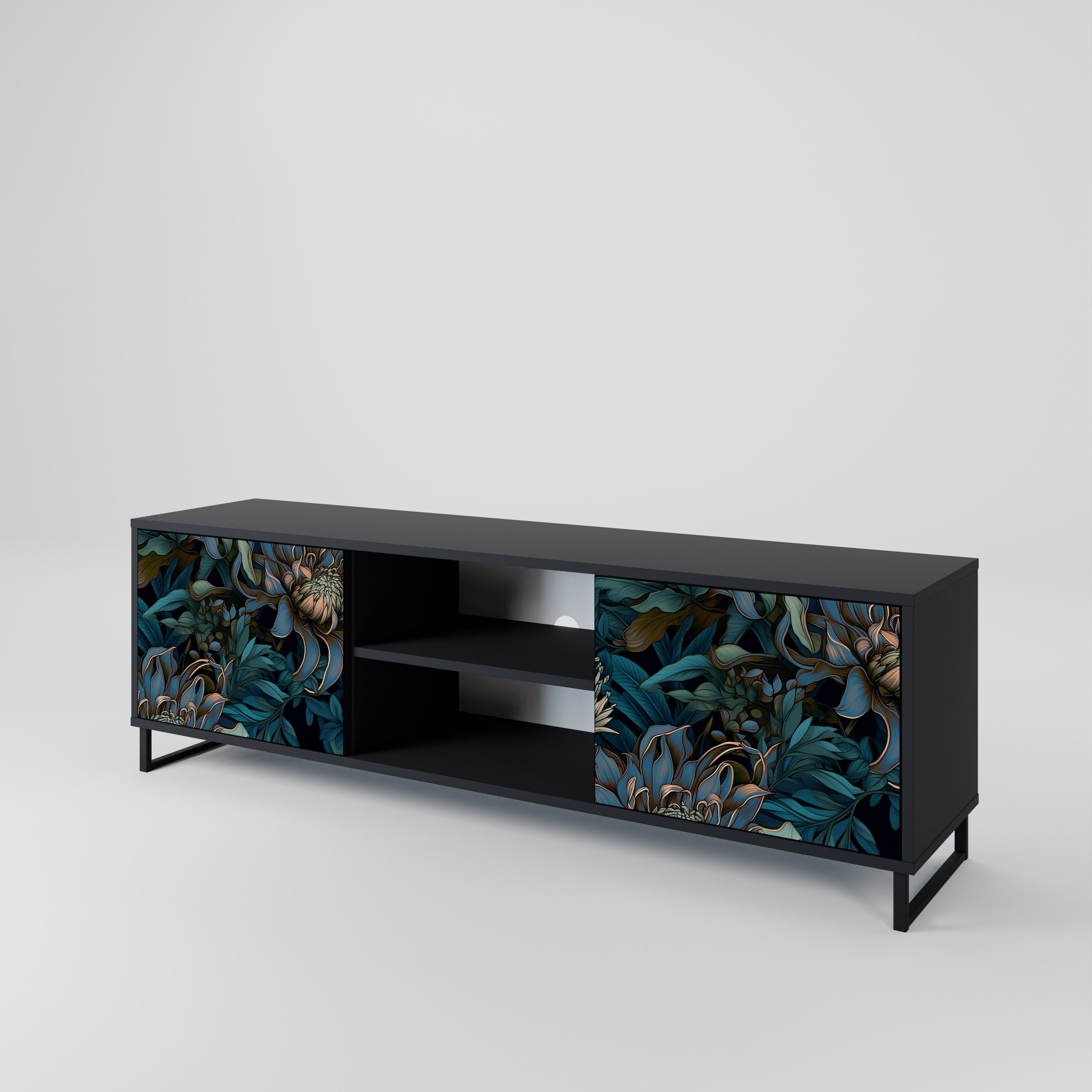 Mueble de TV de 2 puertas TWILIGHT BLOOM con acabado negro