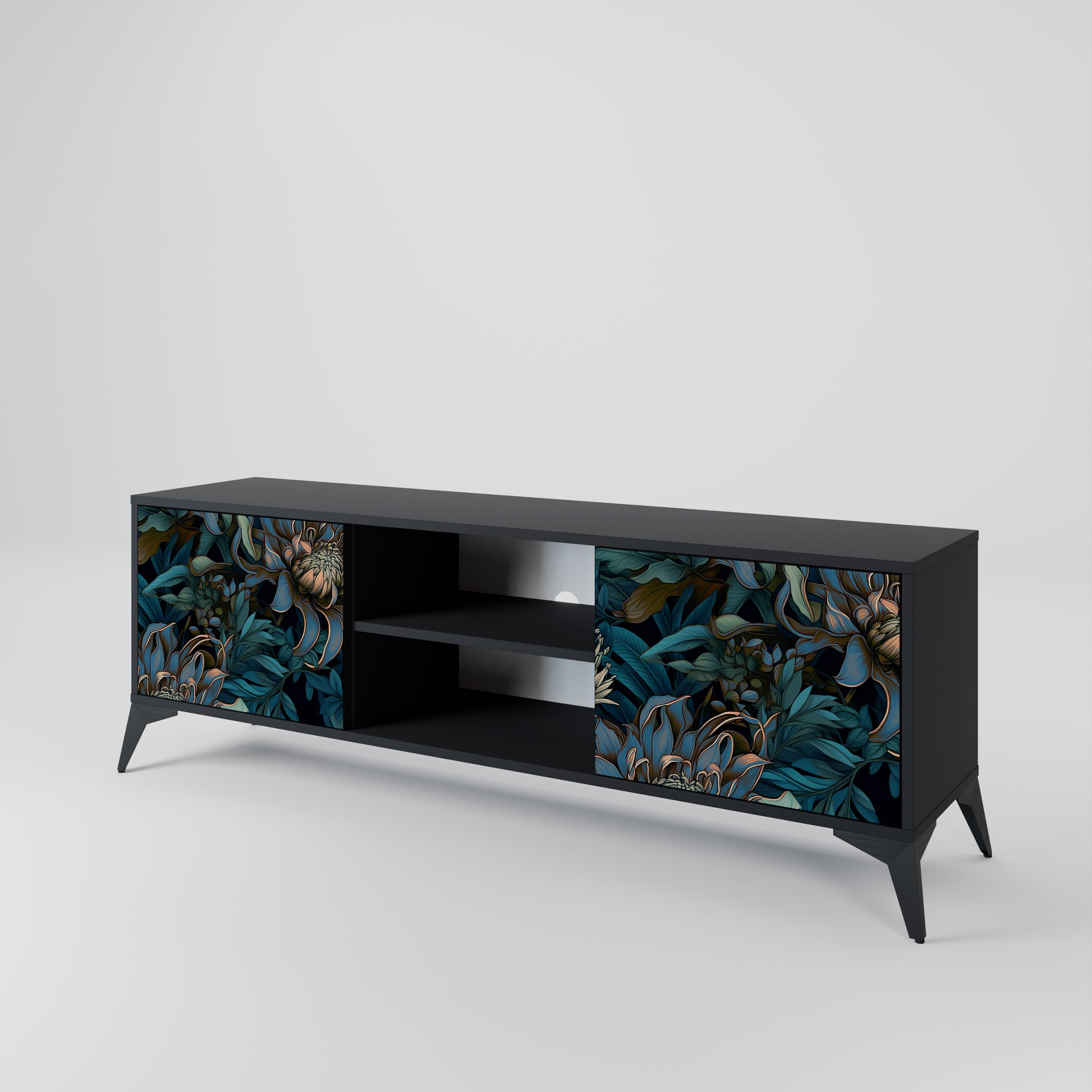 Mueble de TV de 2 puertas TWILIGHT BLOOM con acabado negro