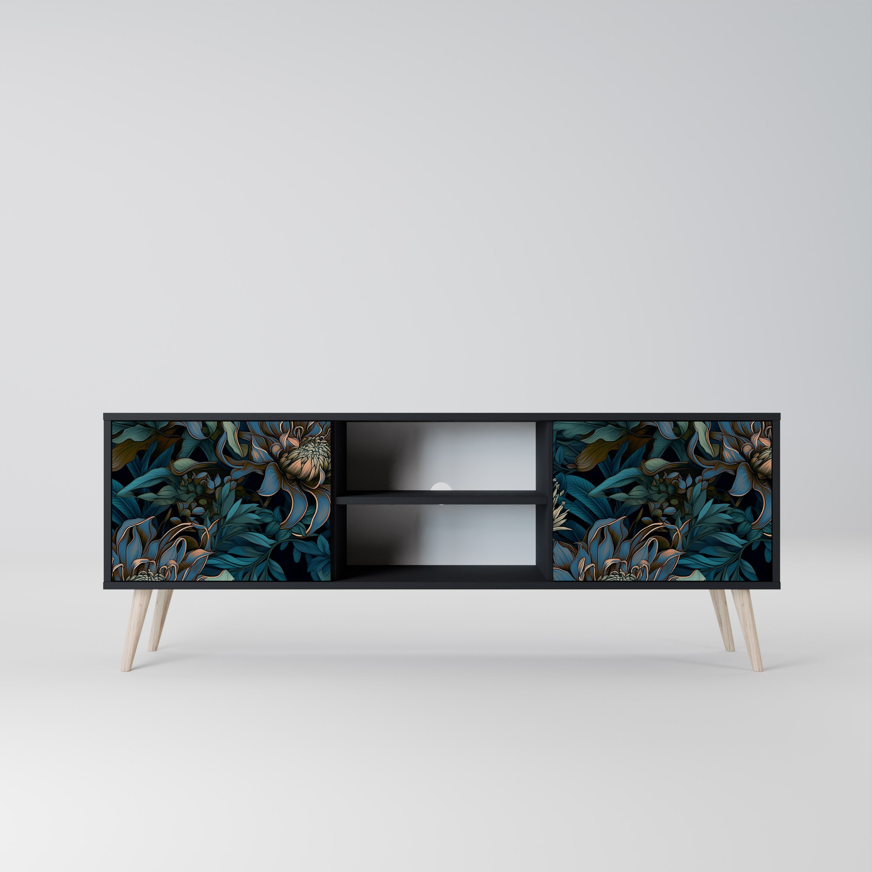 Mueble de TV de 2 puertas TWILIGHT BLOOM con acabado negro