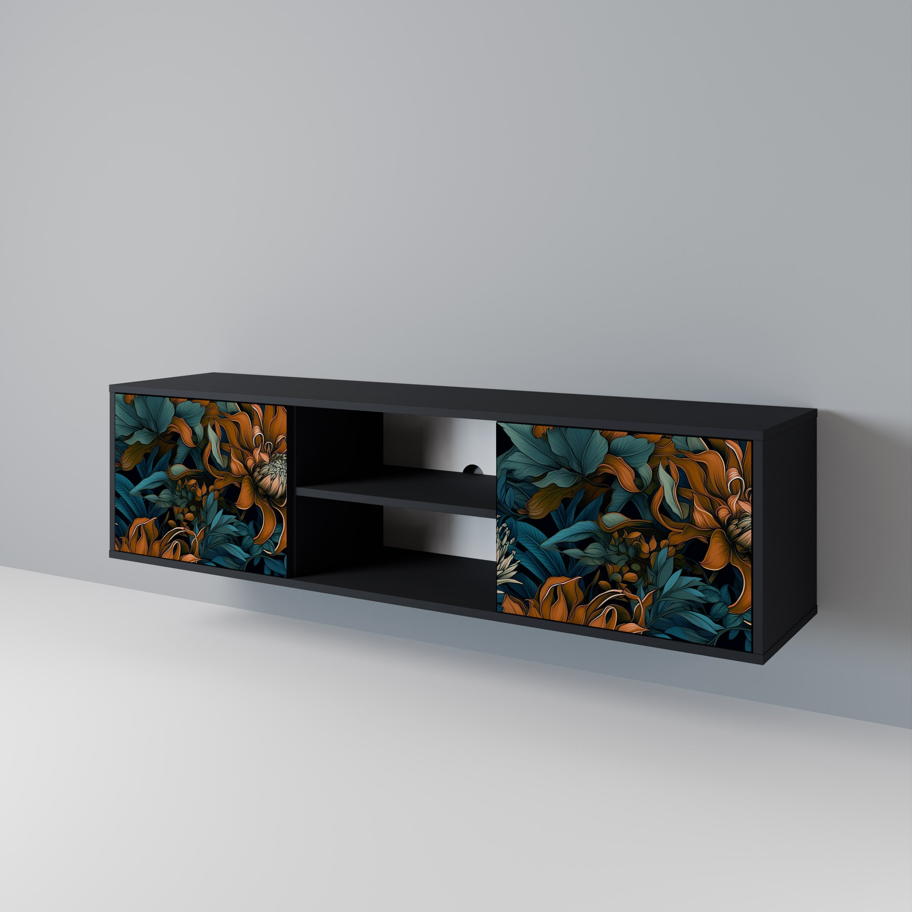 Mueble de TV de 2 puertas MORNING BLOOM en acabado negro