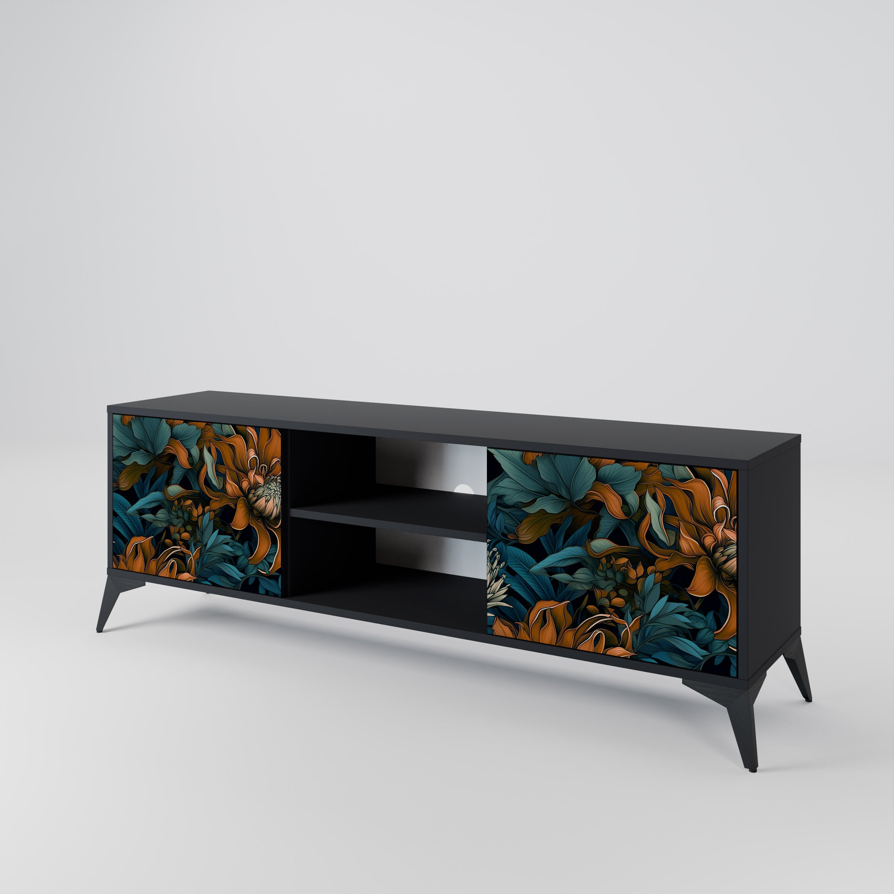 Mueble de TV de 2 puertas MORNING BLOOM en acabado negro
