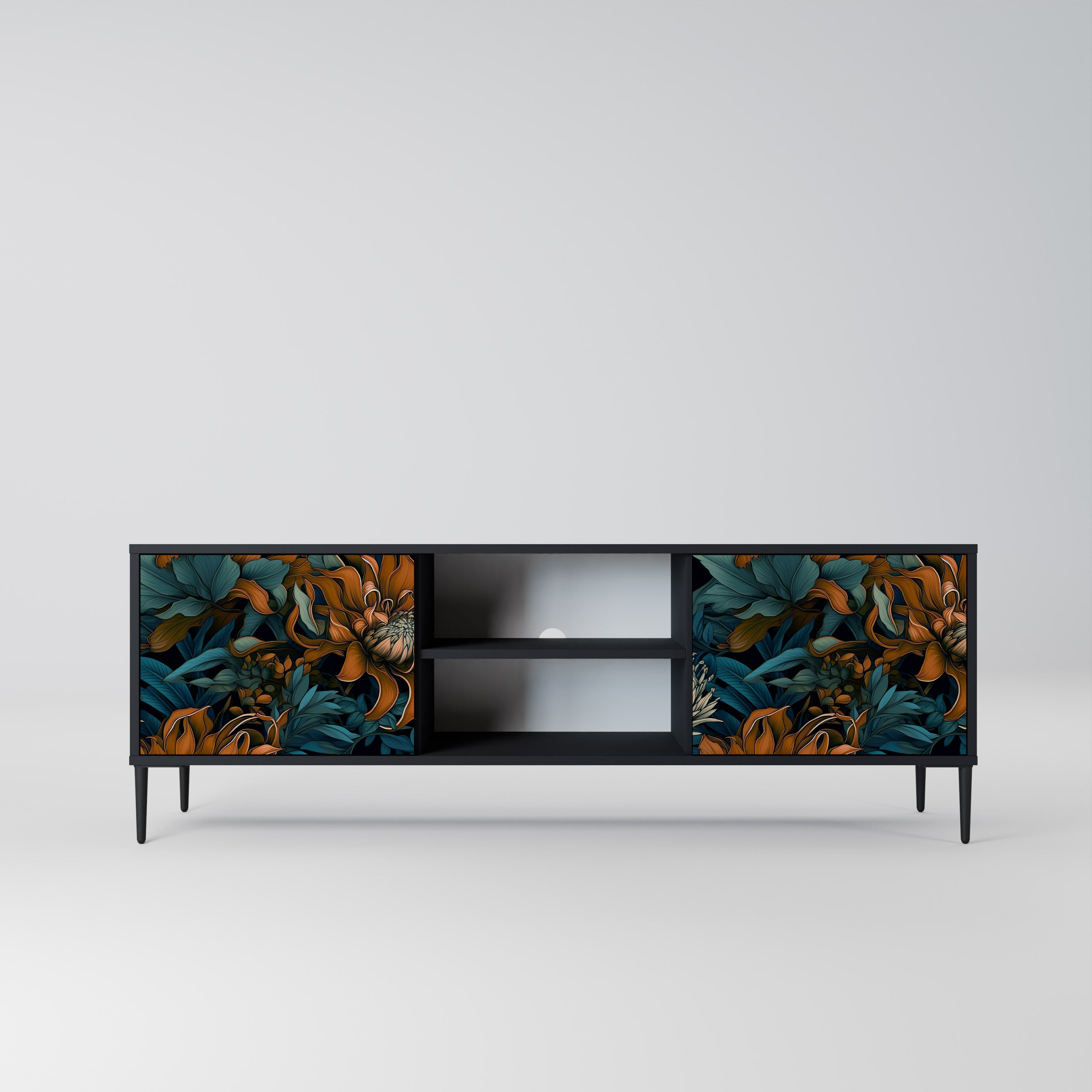 Mueble de TV de 2 puertas MORNING BLOOM en acabado negro