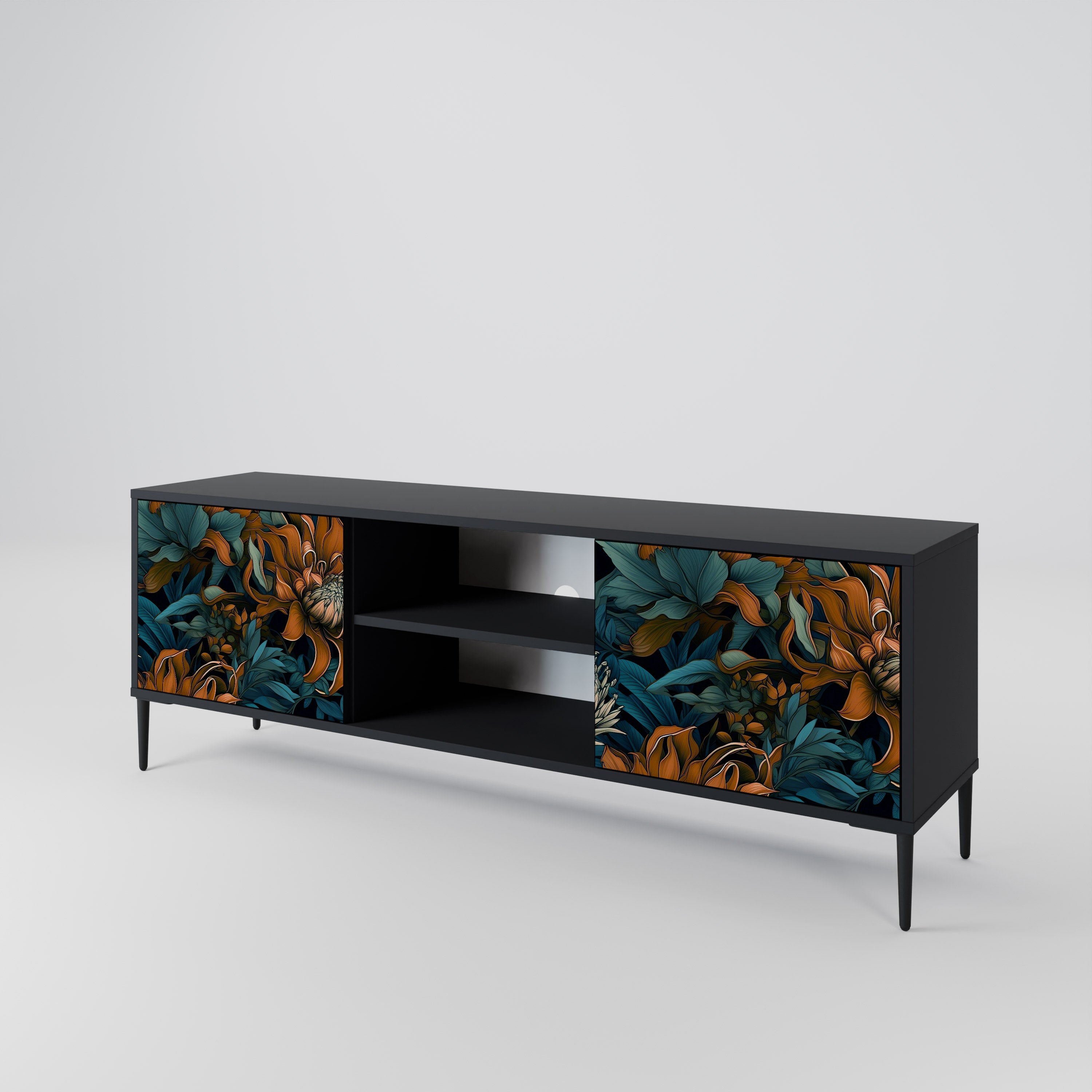 Mueble de TV de 2 puertas MORNING BLOOM en acabado negro