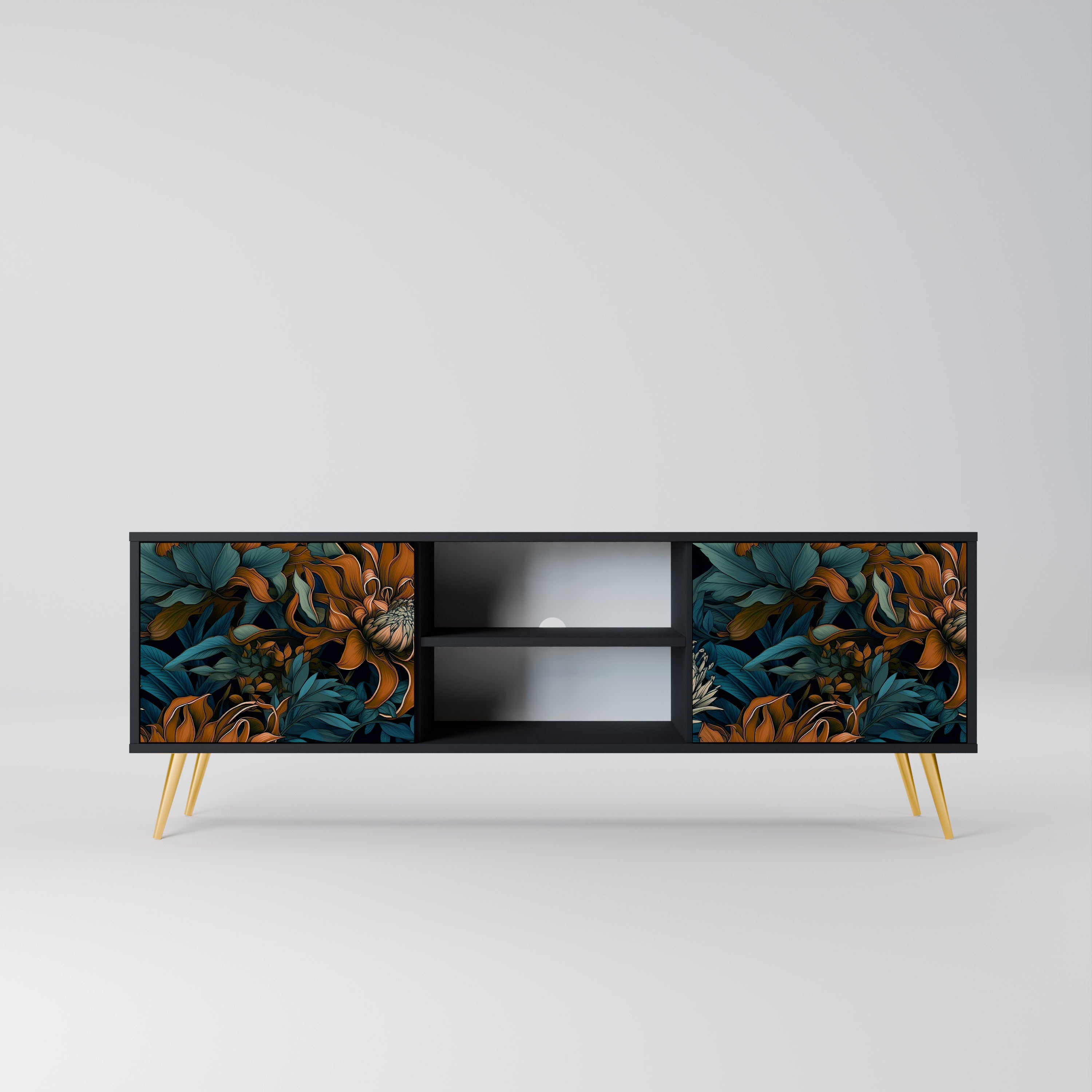 Mueble de TV de 2 puertas MORNING BLOOM en acabado negro