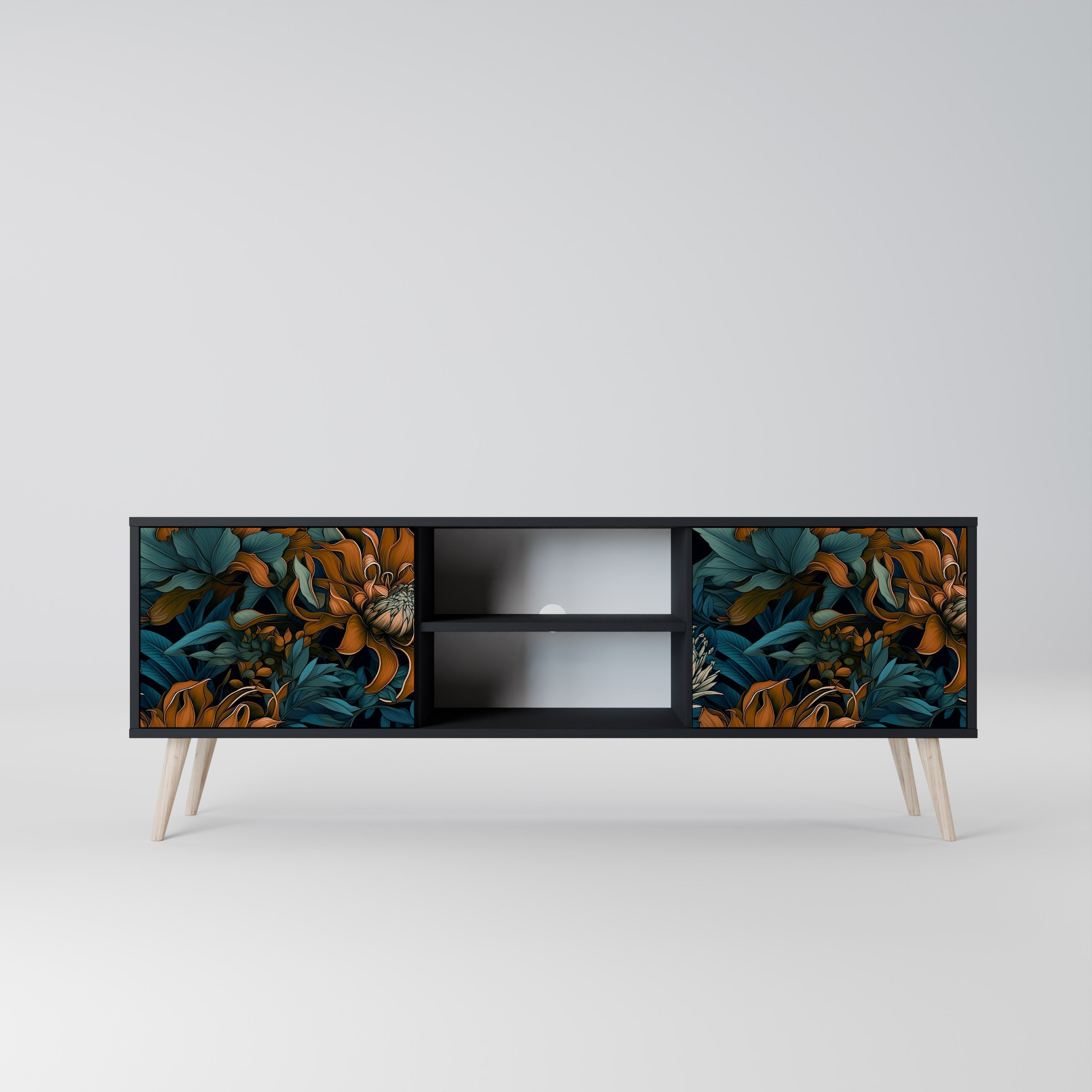 Mueble de TV de 2 puertas MORNING BLOOM en acabado negro