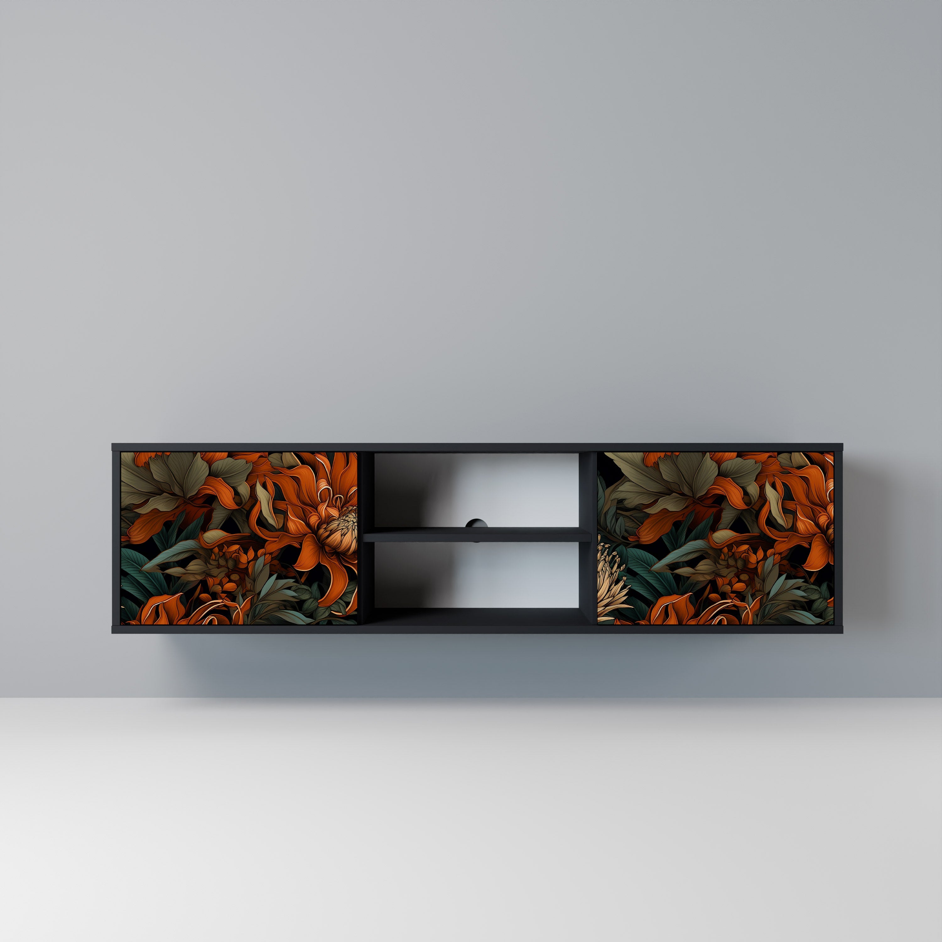 Mueble de TV de 2 puertas DAWN BLOOM con acabado negro