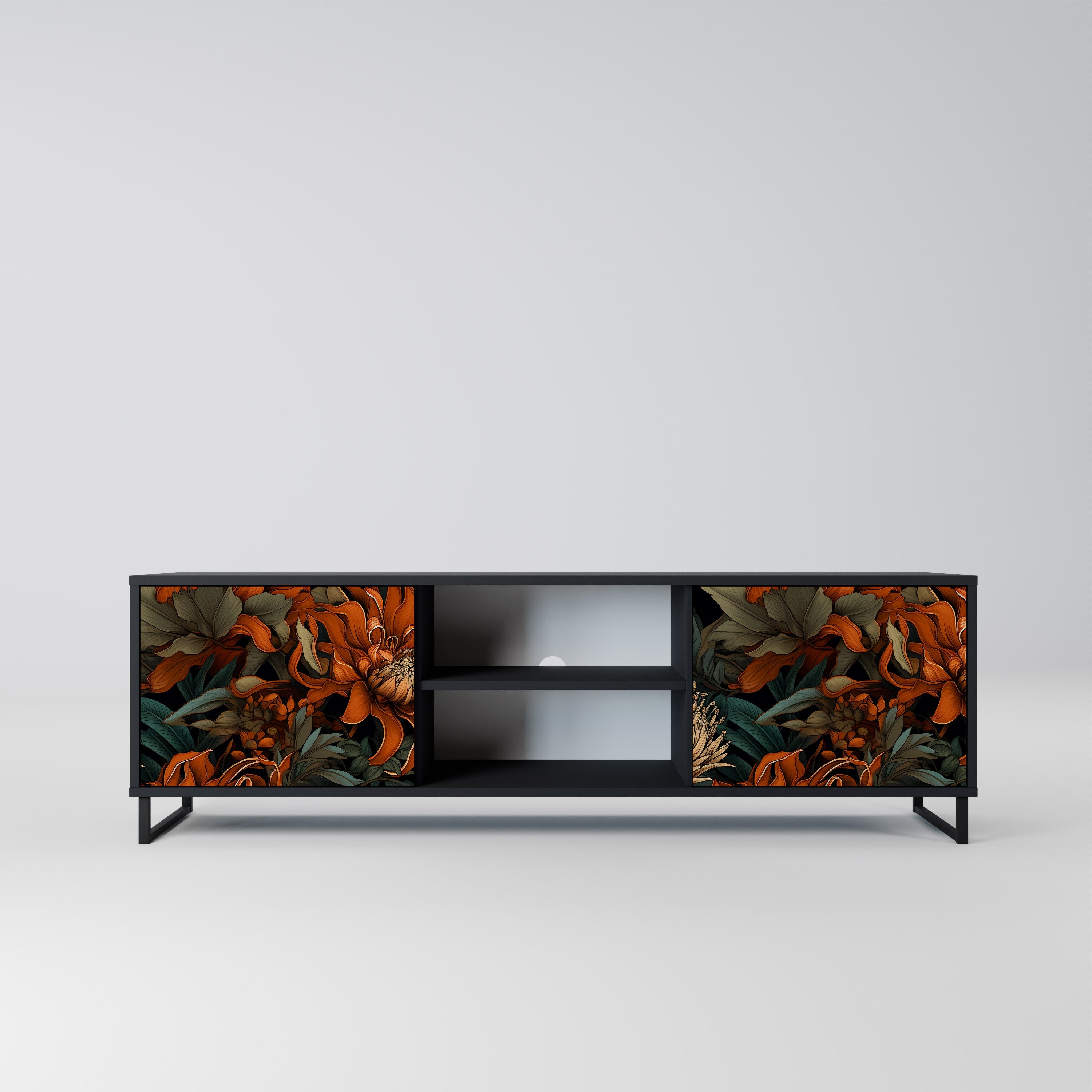 Mueble de TV de 2 puertas DAWN BLOOM con acabado negro