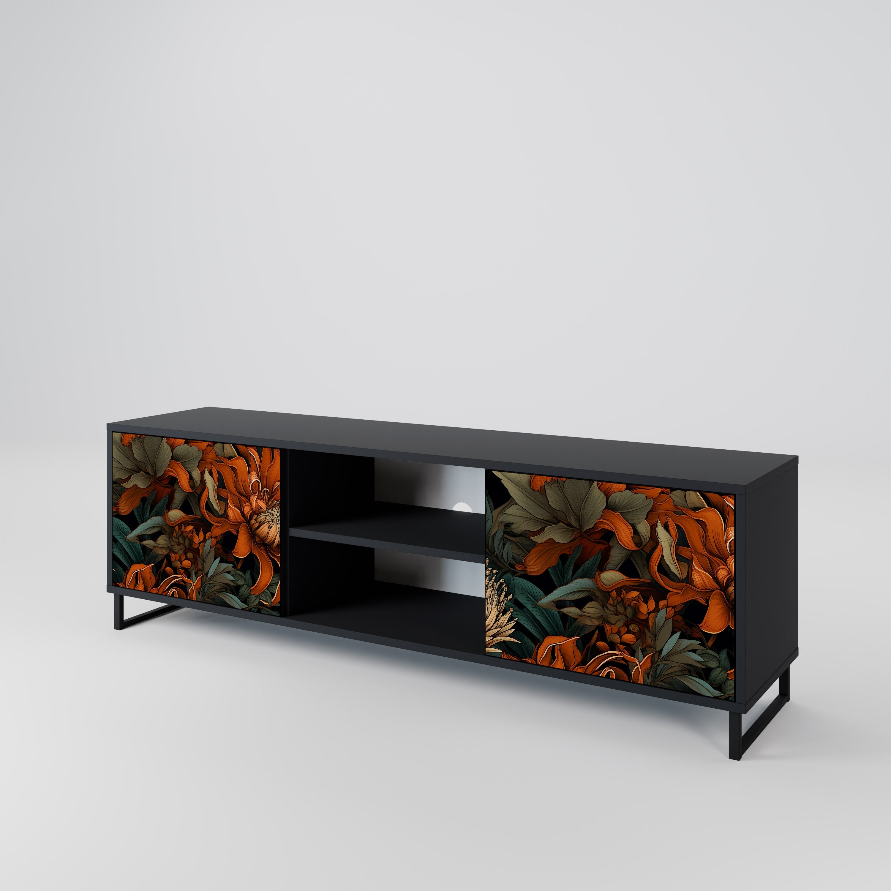 Mueble de TV de 2 puertas DAWN BLOOM con acabado negro
