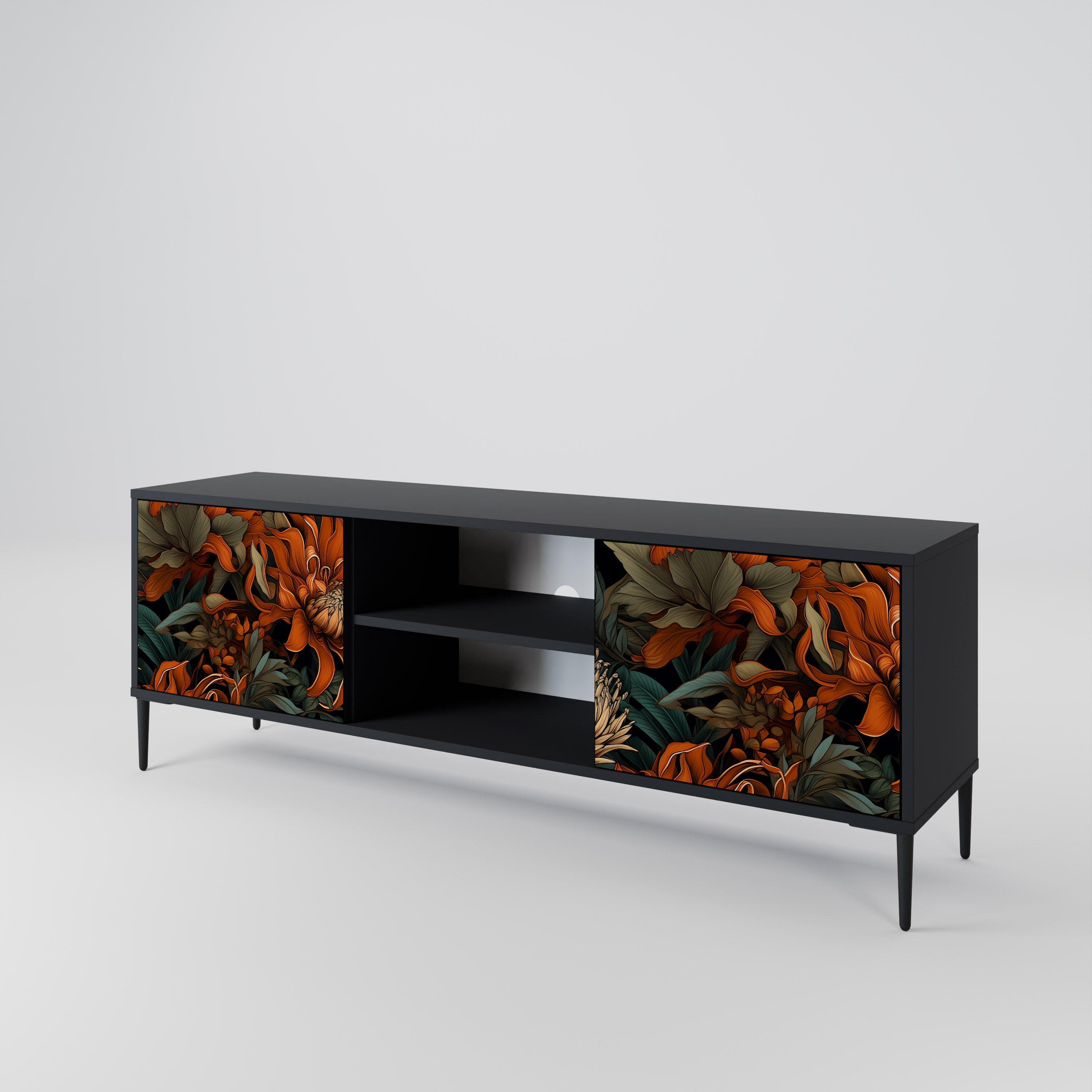 Mueble de TV de 2 puertas DAWN BLOOM con acabado negro
