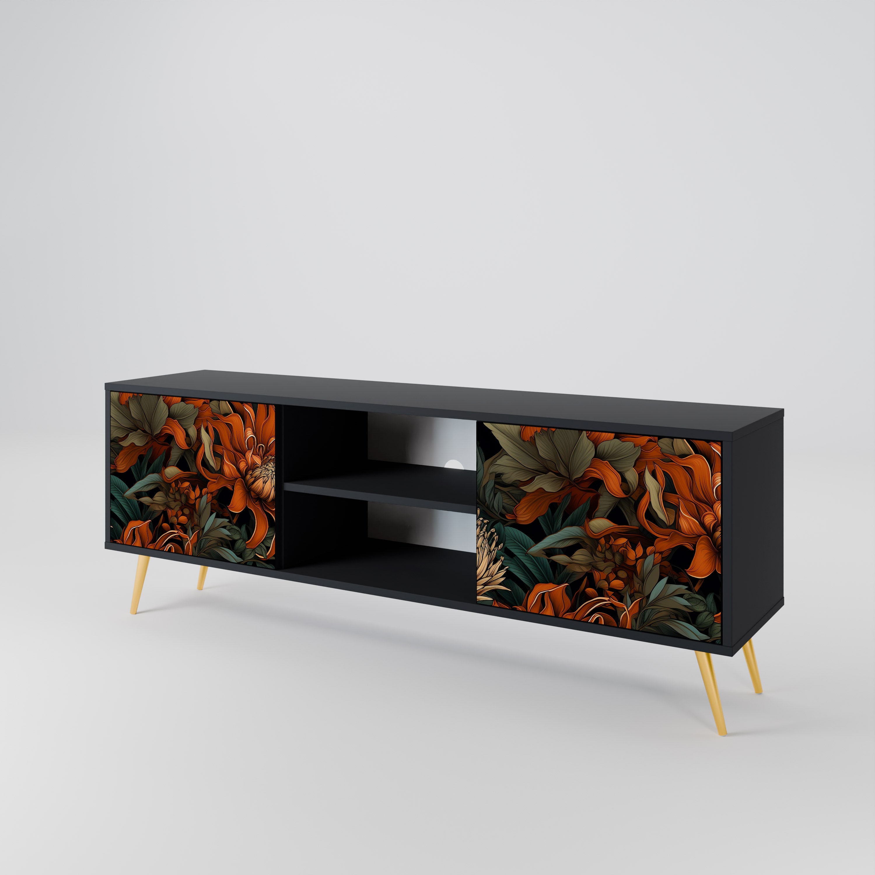 Mueble de TV de 2 puertas DAWN BLOOM con acabado negro
