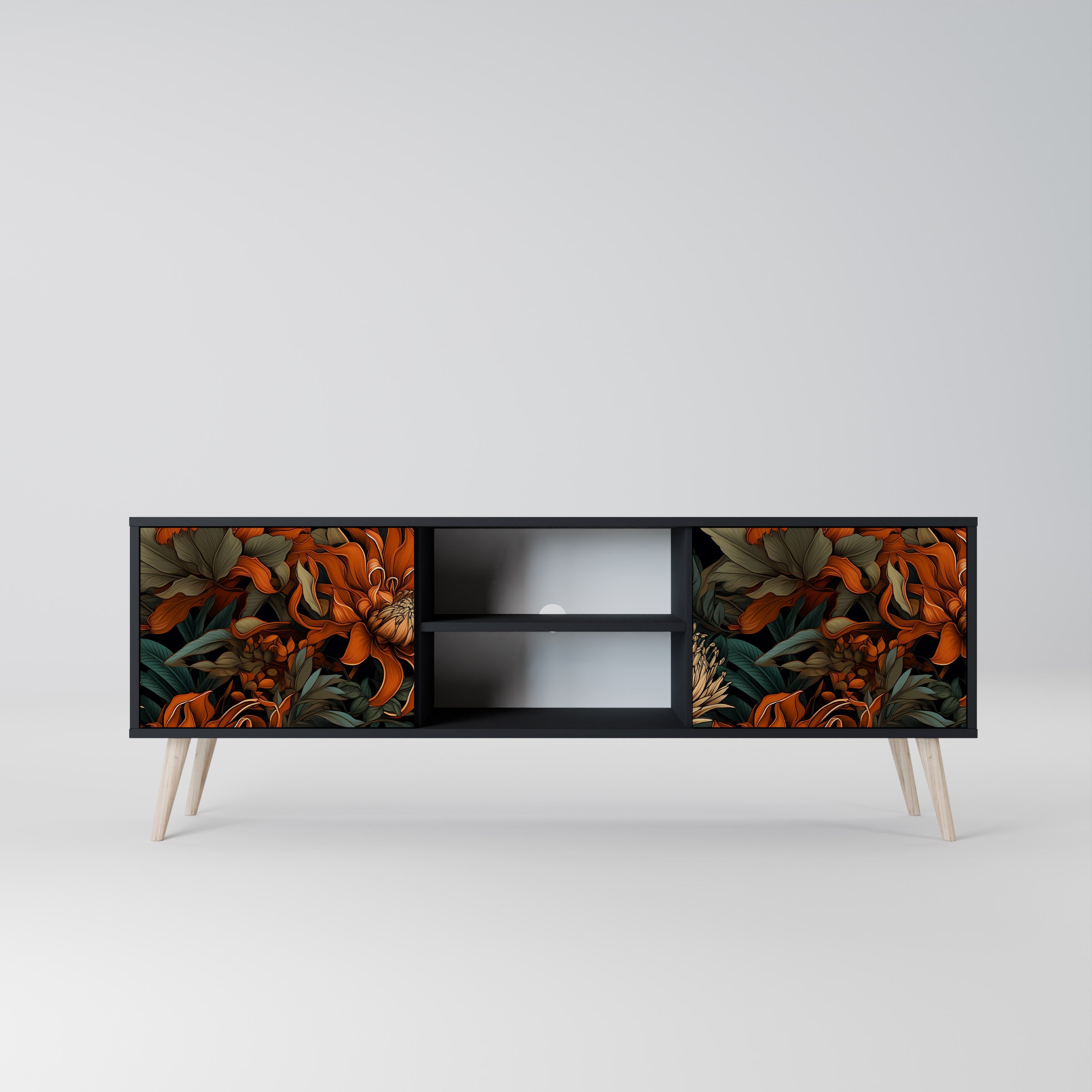 Mueble de TV de 2 puertas DAWN BLOOM con acabado negro