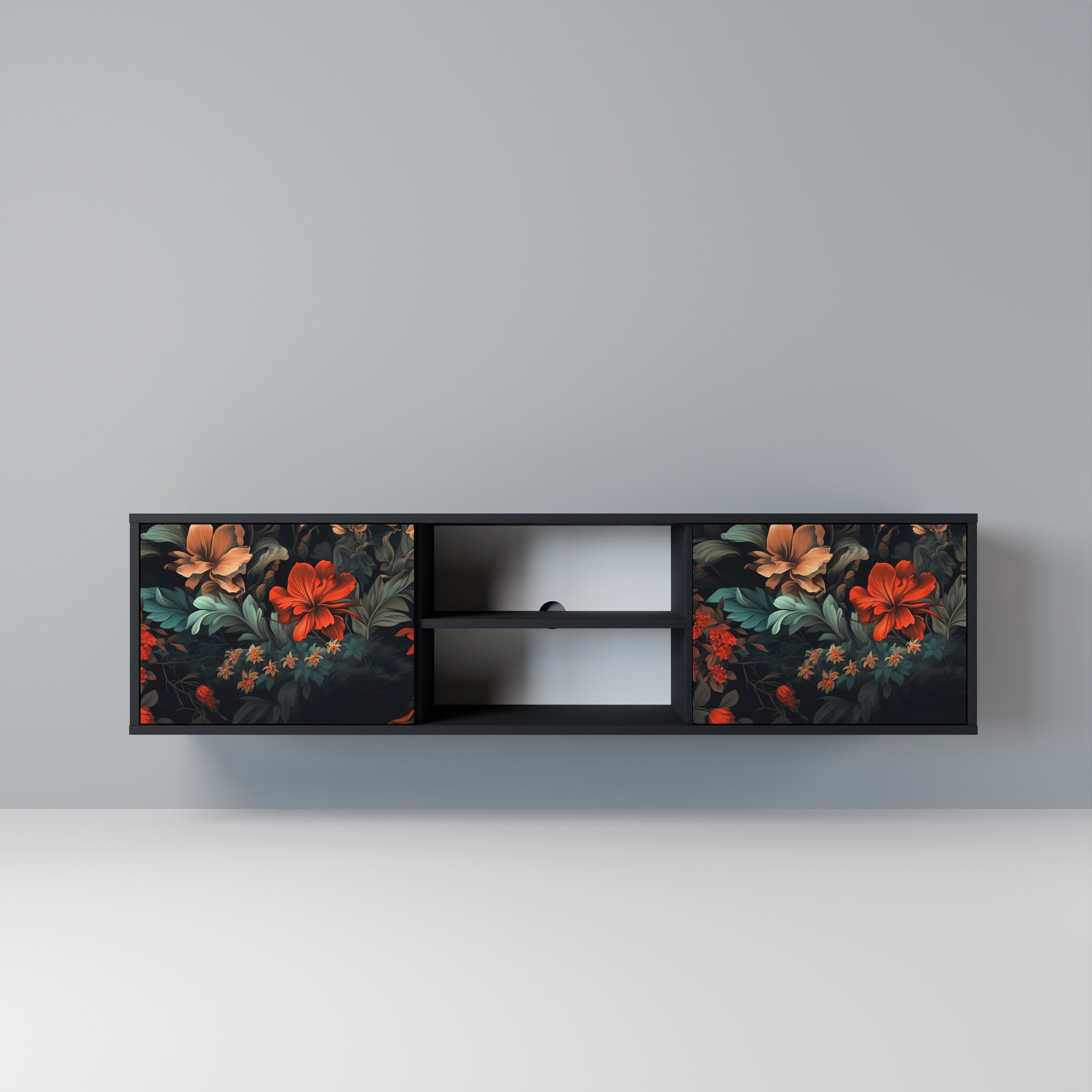 Mueble de TV IMAGINARY BLOSSOM de 2 puertas con acabado negro