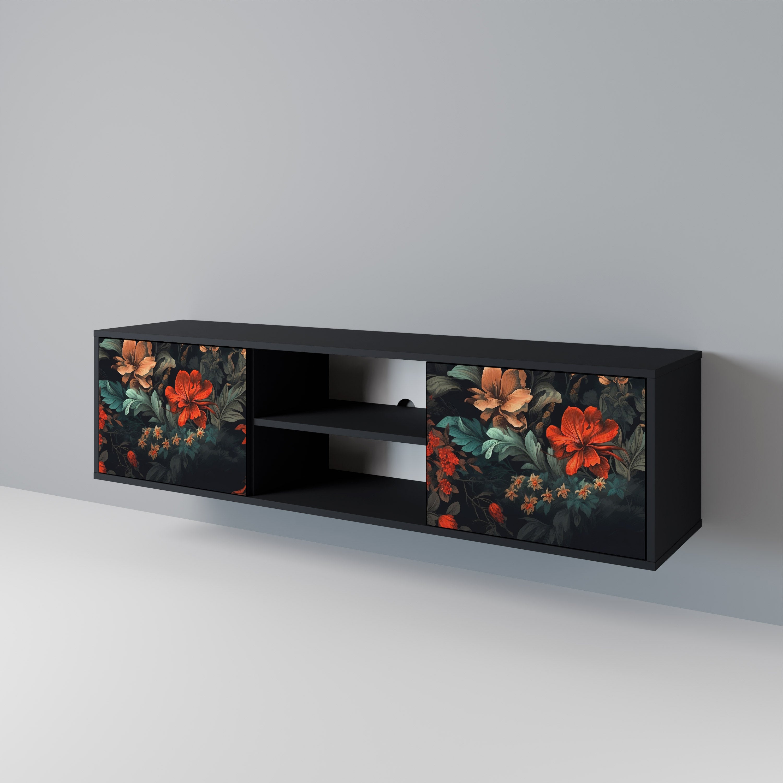 Mueble de TV IMAGINARY BLOSSOM de 2 puertas con acabado negro