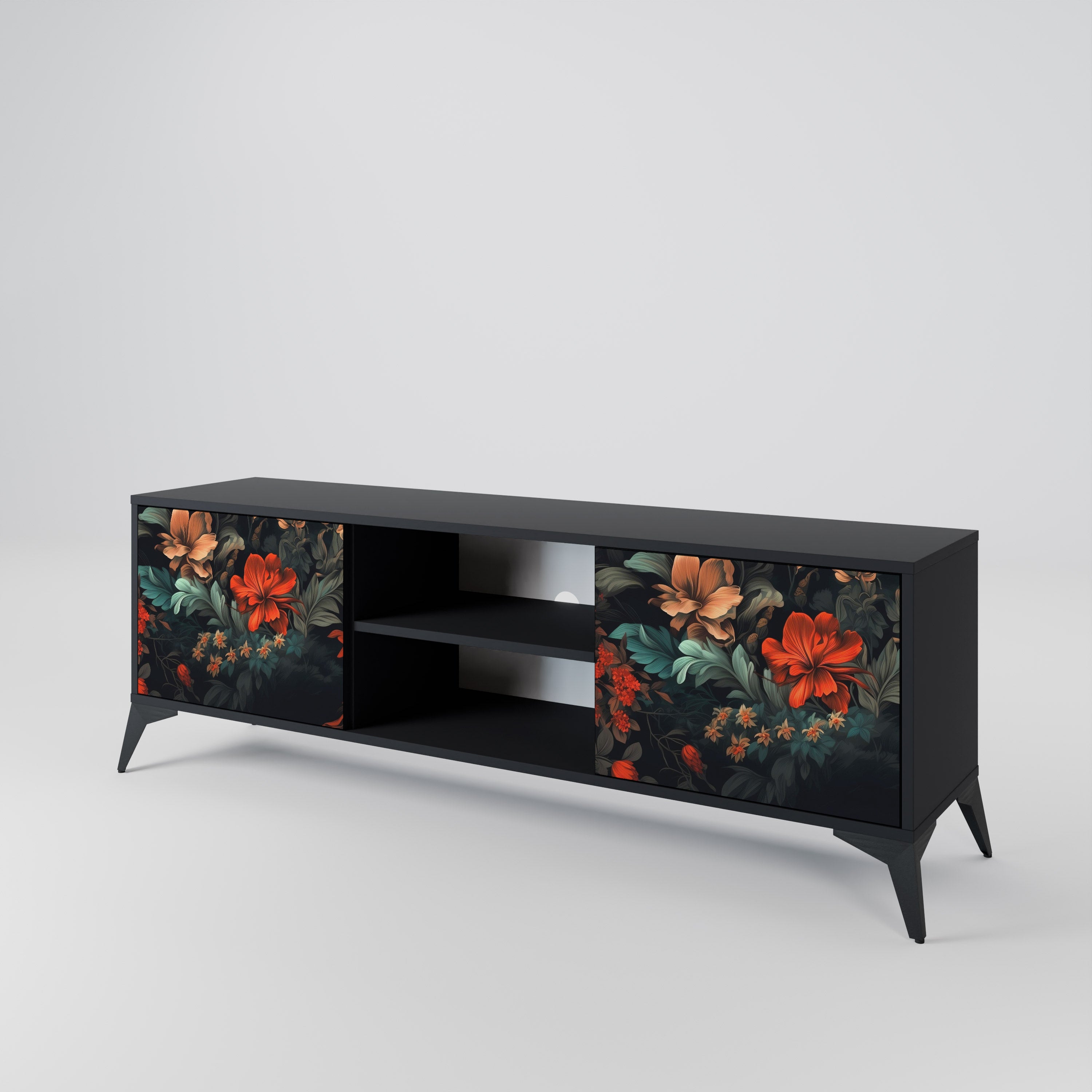 Mueble de TV IMAGINARY BLOSSOM de 2 puertas con acabado negro