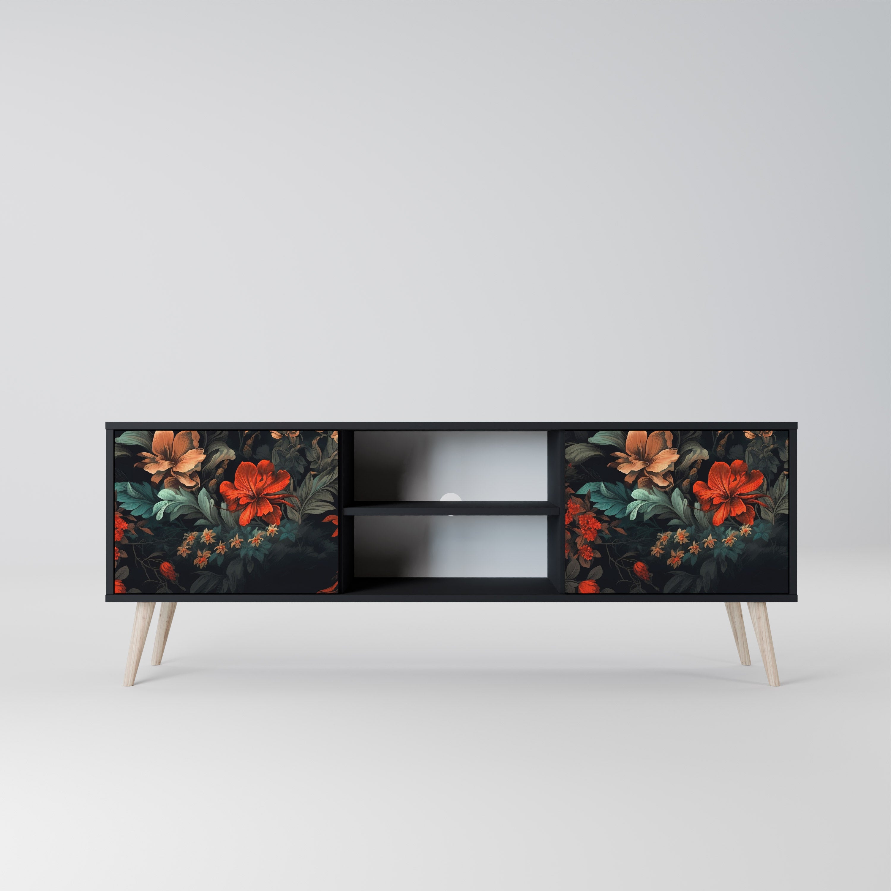 Mueble de TV IMAGINARY BLOSSOM de 2 puertas con acabado negro