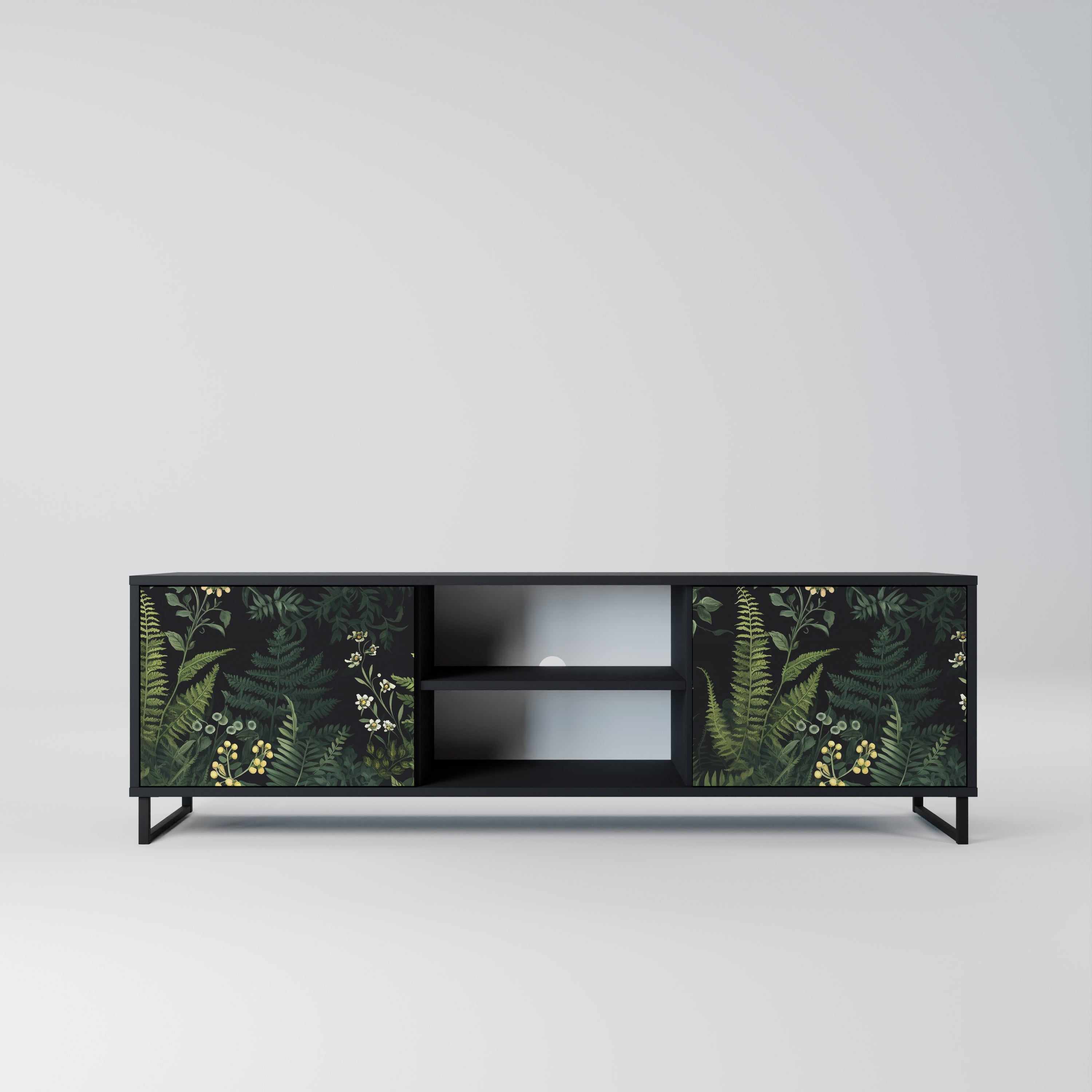 Mueble de TV de 2 puertas FERN FLOWERS con acabado negro