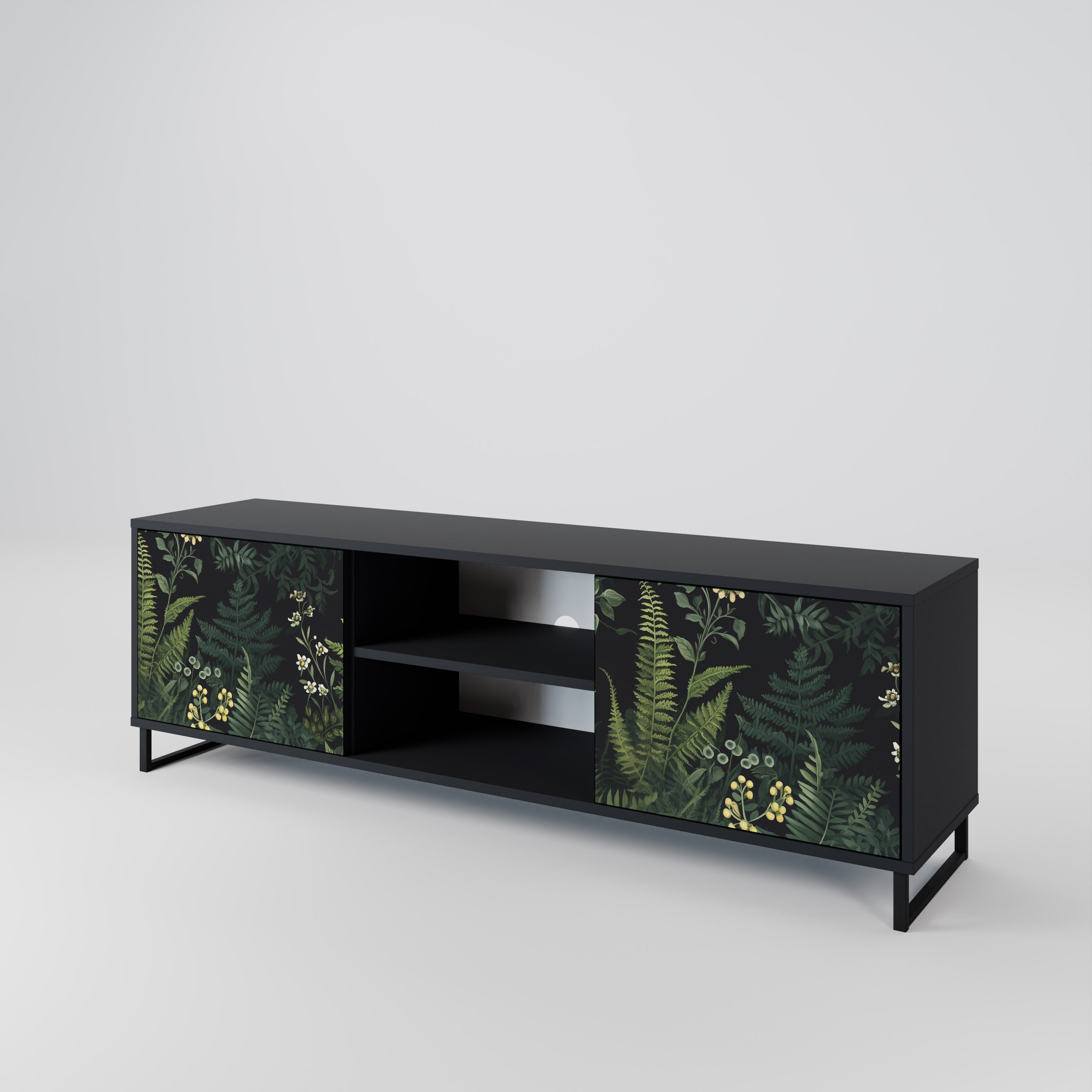 Mueble de TV de 2 puertas FERN FLOWERS con acabado negro